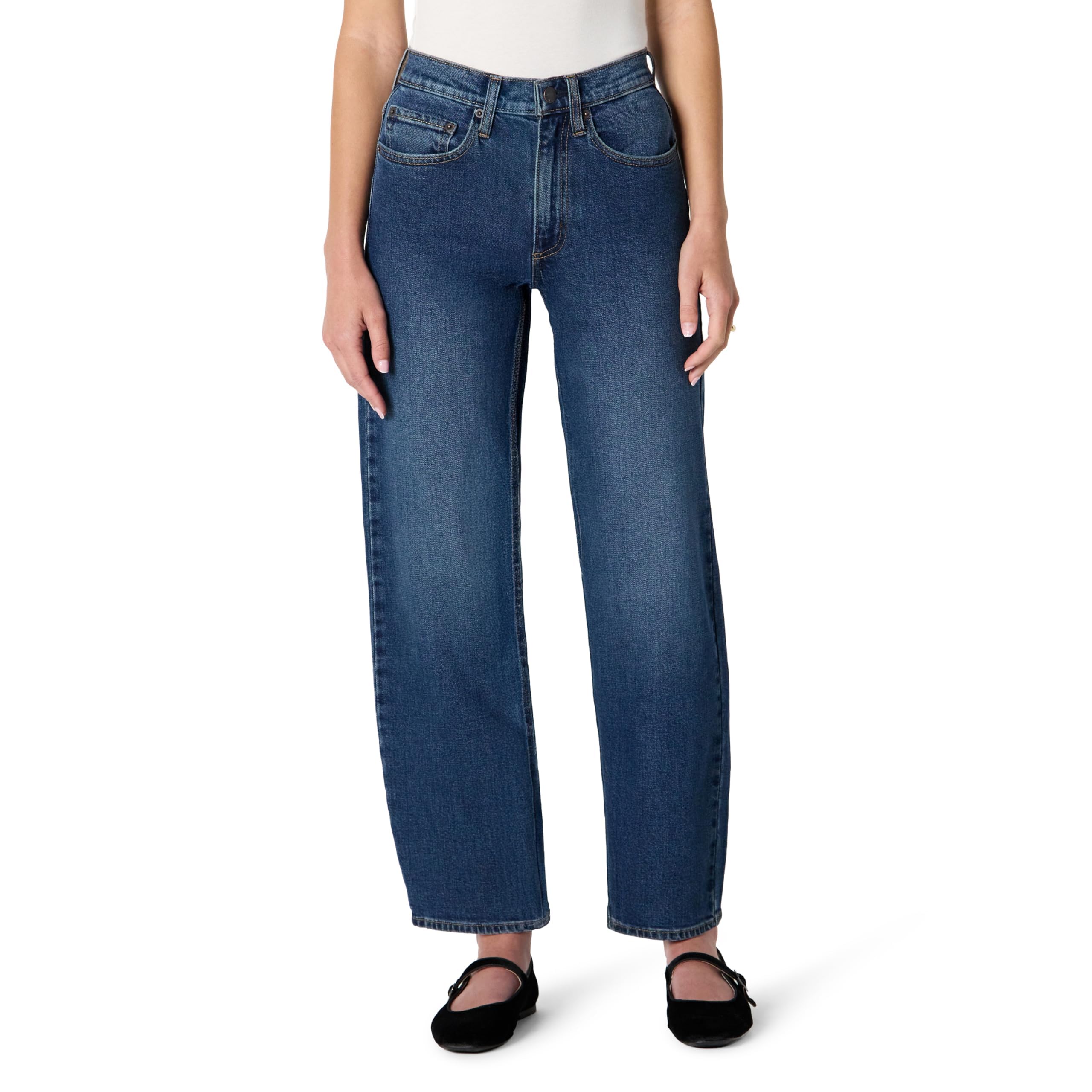 Amazon Essentials Vaqueros de Tiro Alto y Corte Tipo Barril Mujer