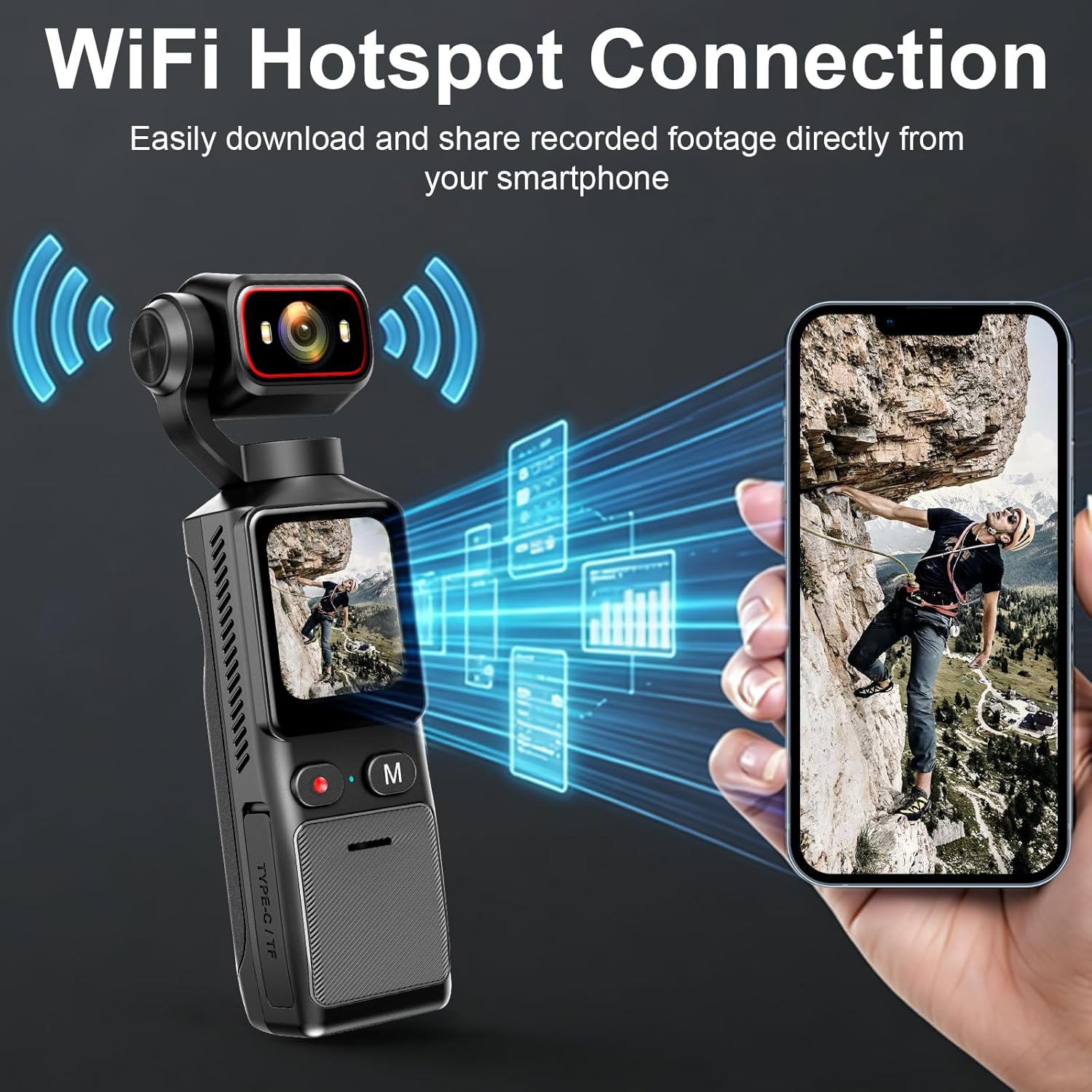 4K Handheld Vlogging Camera, WiFi Pocket Action Camera, Anti-Shake Body Cam for Traval, YouTube Camcorder Video Cam with 64GB SD Card, 180° Rotatable Lens - Image 7