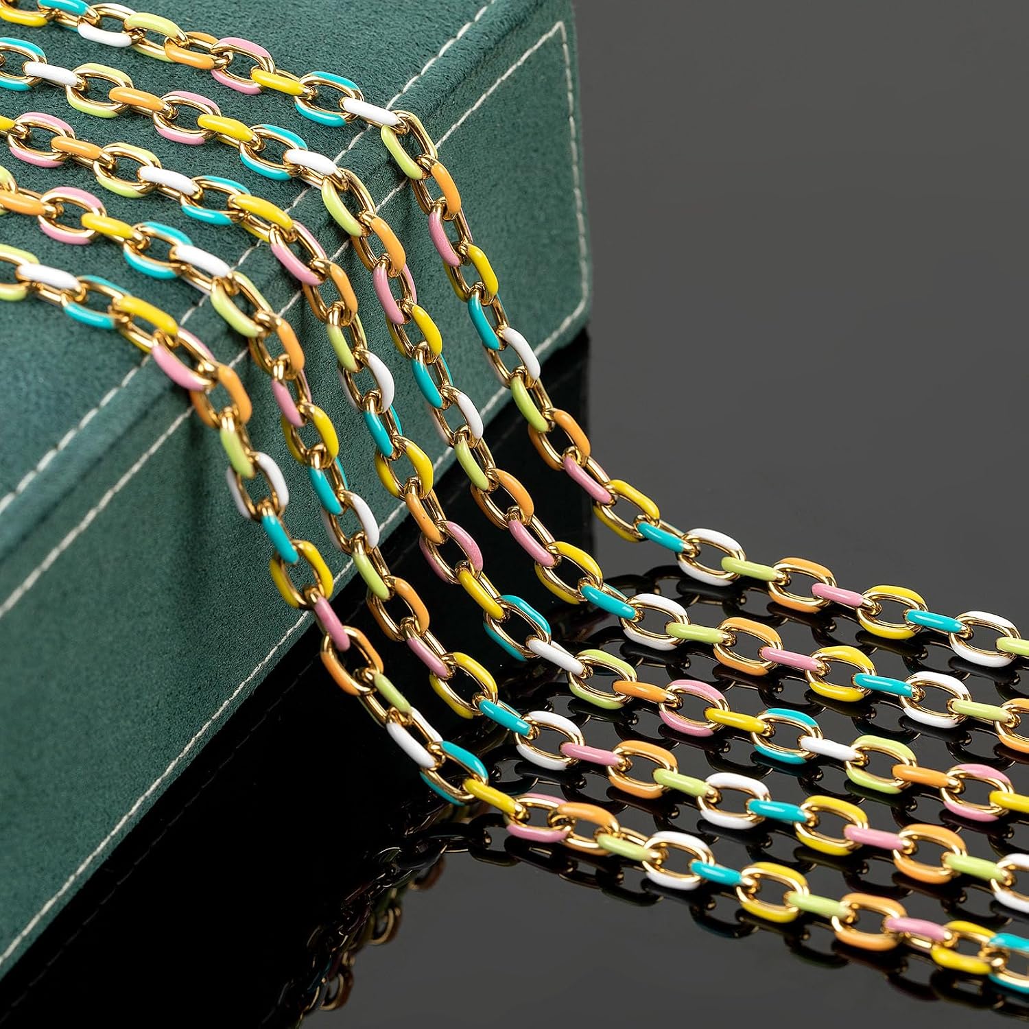 UMAOKANG 2 Yard Gold Plated Chain for Jewelry Making Stainless Steel Chains Bulk Colorful Enamel Paperclip Chain Roll with Jump Rings and Lobster Clasps