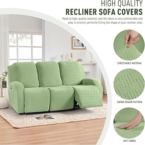 Vista 94 de KinCam Fundas para sillas reclinables, funda elástica y reclinable, fundas para sofá reclinable, fundas de sofá reclinable a rayas, fundas Gris