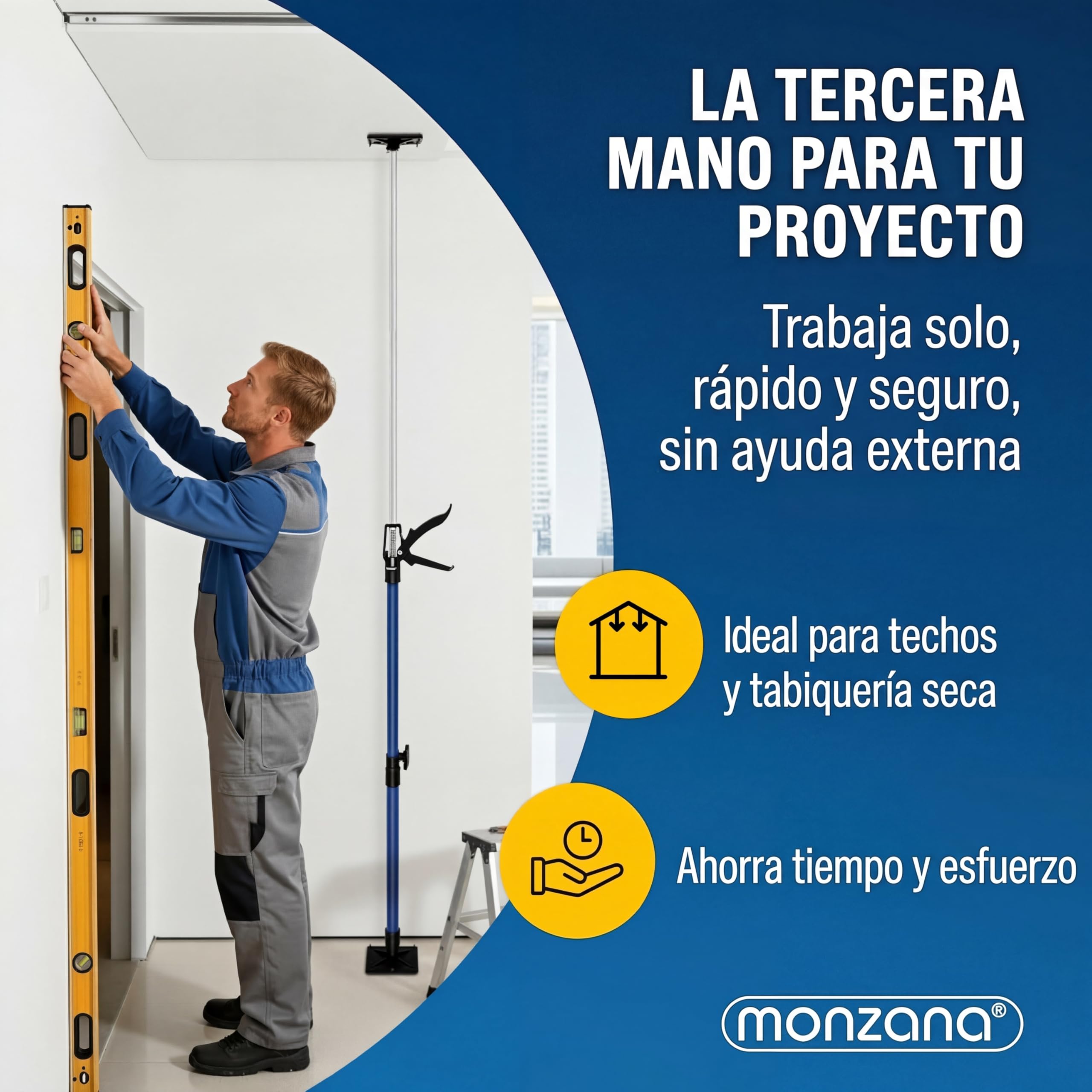 DEUBA® Set 3x Puntales Telescópicos Extensibles Obra Tensores Puerta Ajustables 50-115cm Puntal Tensor Poste Acero Placas Presión Goma Antideslizante Instalación Techo Paneles Pladur Carga 30kg