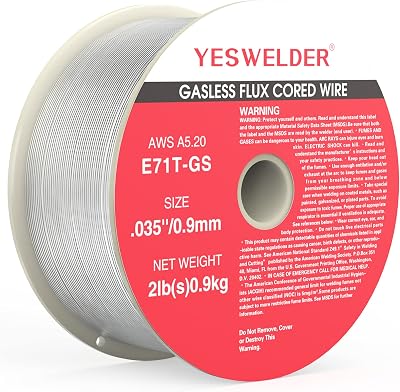 YESWELDER Flux Core Gasless MIG Wire, E71T-GS Mild Carbon Steel .035-Inch Diameter 2-Pound, Strong ABS Plastic Spool Welding Wire