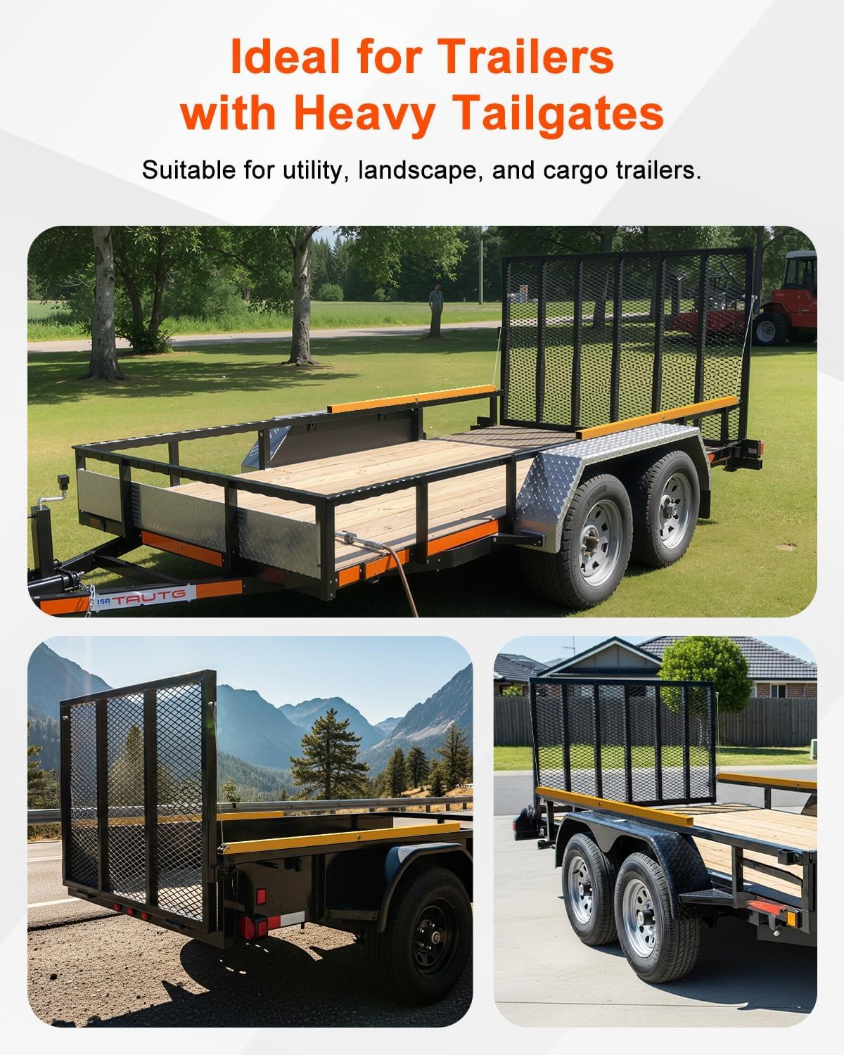 JY PERFORMANCE Trailer Gate Lift Assist, 2-Sided Tailgate Lift Assist for Open Utility Trailer Tailgate Ramp, 12 to 24 Inch Heights Side Rail and 4 to 6 Feet Height Tail Gate or Ramp, Yellow