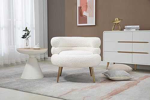 Miniatura 2 de ZOBIDO Sillas de pelo de cordero modernas, cómodas sillas tapizadas para dormitorio, sillón, sillas de comedor con patas de metal dorado, silla de