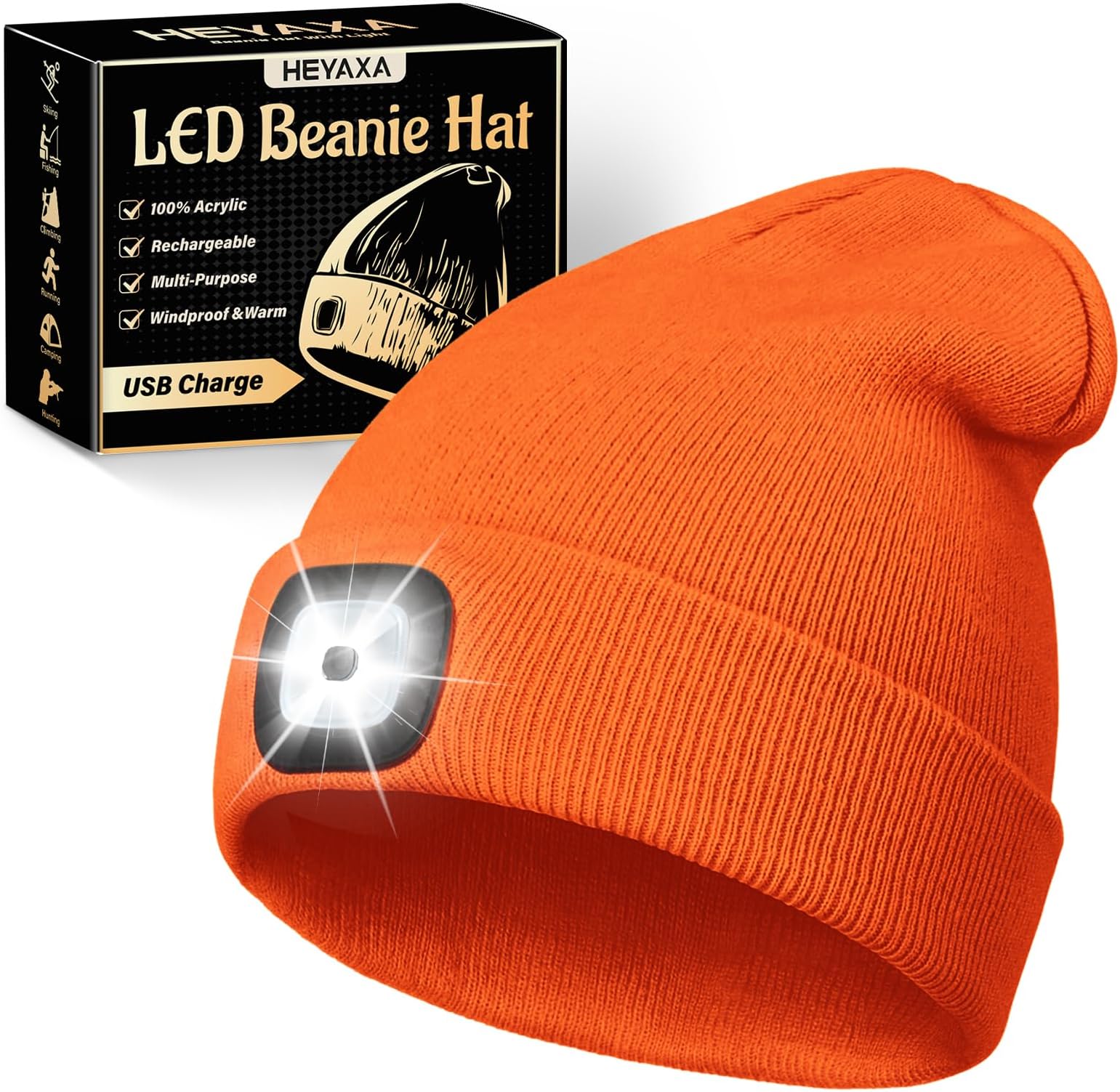 HEYAXAUnisex Beanie Hat with Light, LED Headlamp Hat with 3 Adjustable Mode, for Men Women Dad Husband.