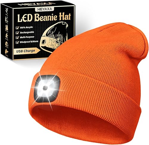 Miniatura 9 de Gorro LED Unisex con Luz, Gorro con Linterna Frontal Recargable, Rellenos para Calcetines Regalos de Navidad para Hombres, Gorro Tejido Cálido Rojo