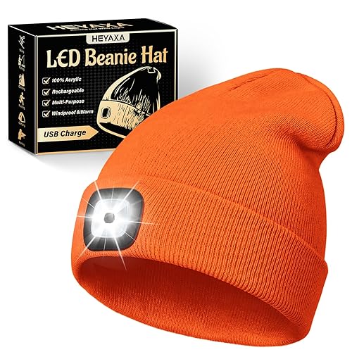 Unisex LED Beanie with Light, Rechargeable Headlamp Hat, Stocking Stuffers