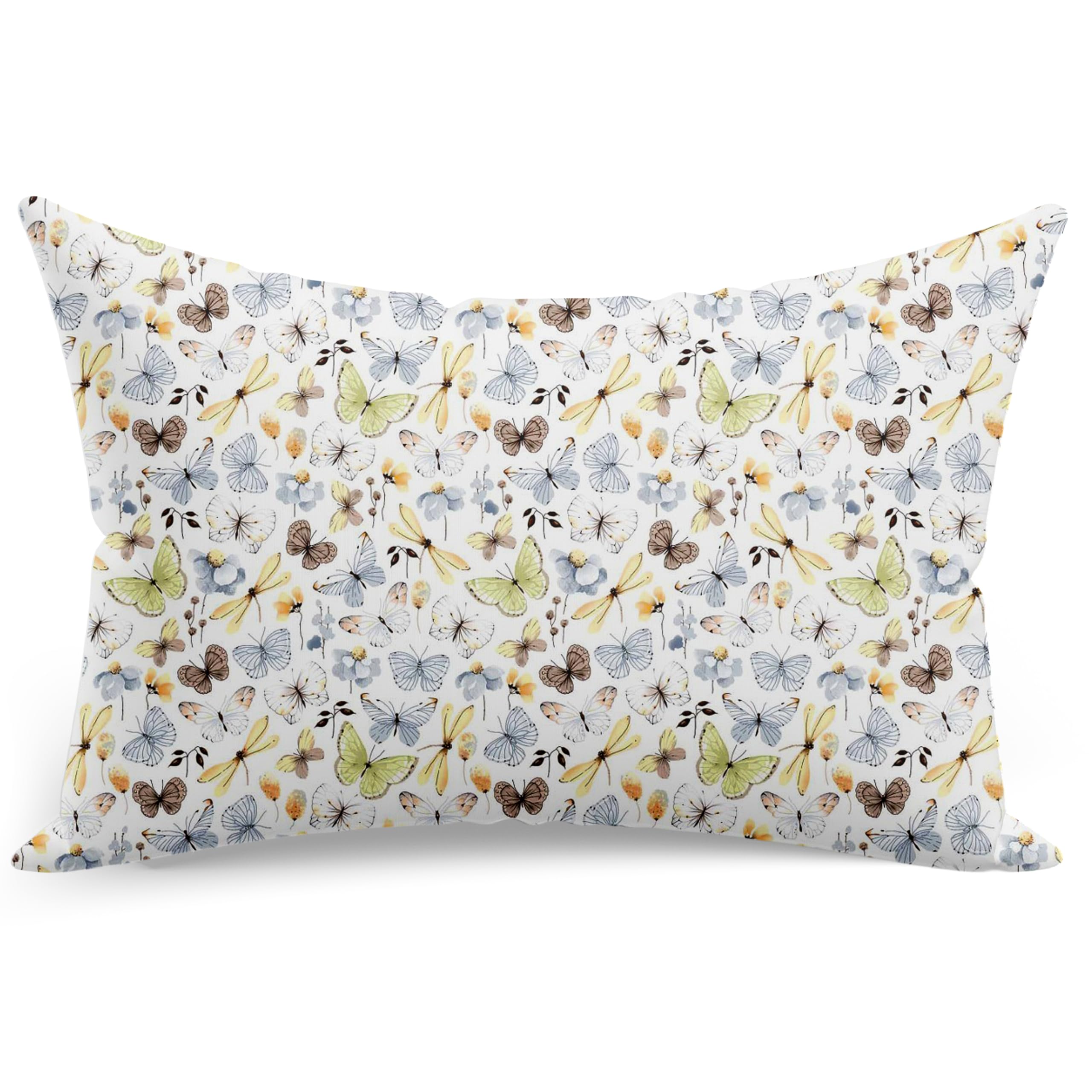 PinkZebra 60 x 90 cm Kopfkissenbezug, Kissenbezug aus 100% Baumwolle, Kissenhülle, Öko-tex Standard 100, Reißverschluss, Hergestellt in der EU, Schmetterlinge Gelb