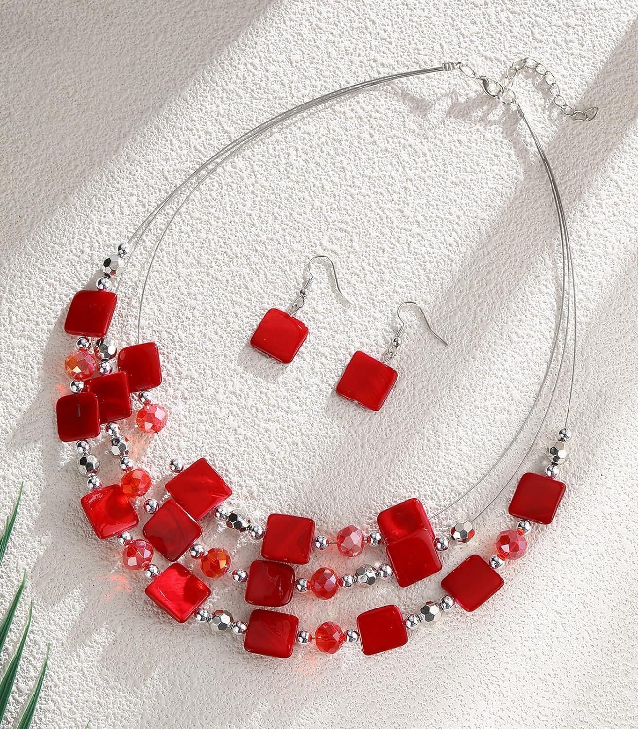 Layered Beaded Statement Necklaces for Women Square Shell Bead Collar Necklace and Earring Set Birthday Gifts Boho Jewelry Sets for Women - Image 2
