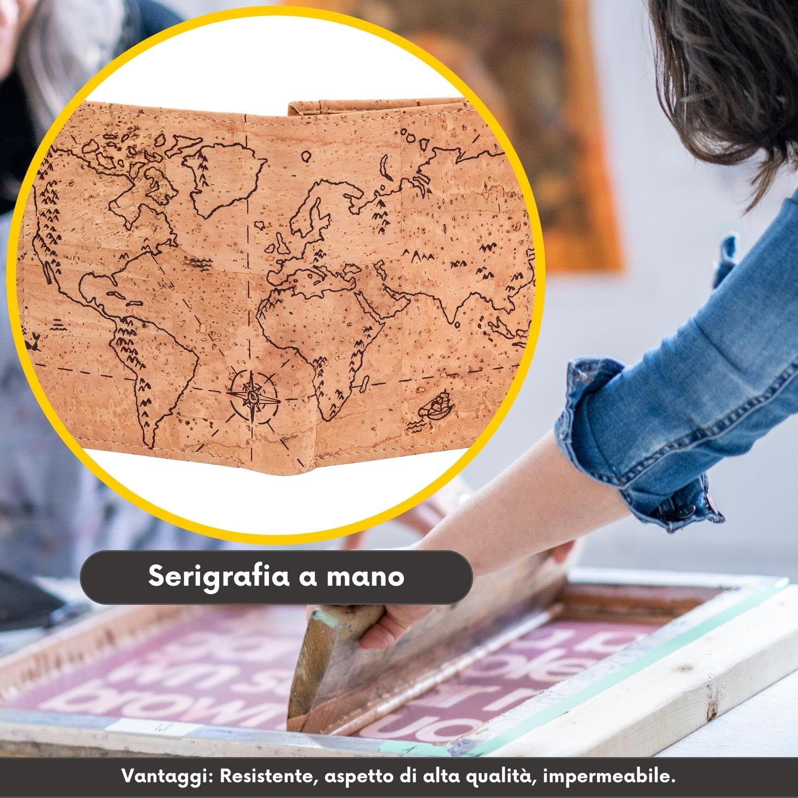 Simaru portafoglio uomo in sughero con protezione RFID, portafoglio vegan, ecologico per banconote, monete e carte, porta fogli elegante, robusto