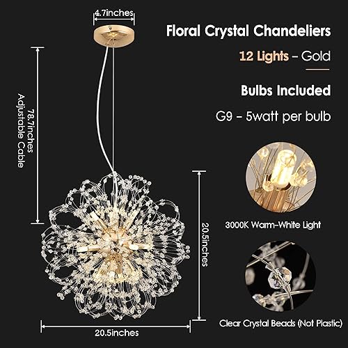 Miniatura 2 de Candelabro Moderno de Fuegos Artificiales, Candelabros de Diente de León de Cristal de 12 Luces para Sala de Estar, Candelabro Sputnik Dorado de