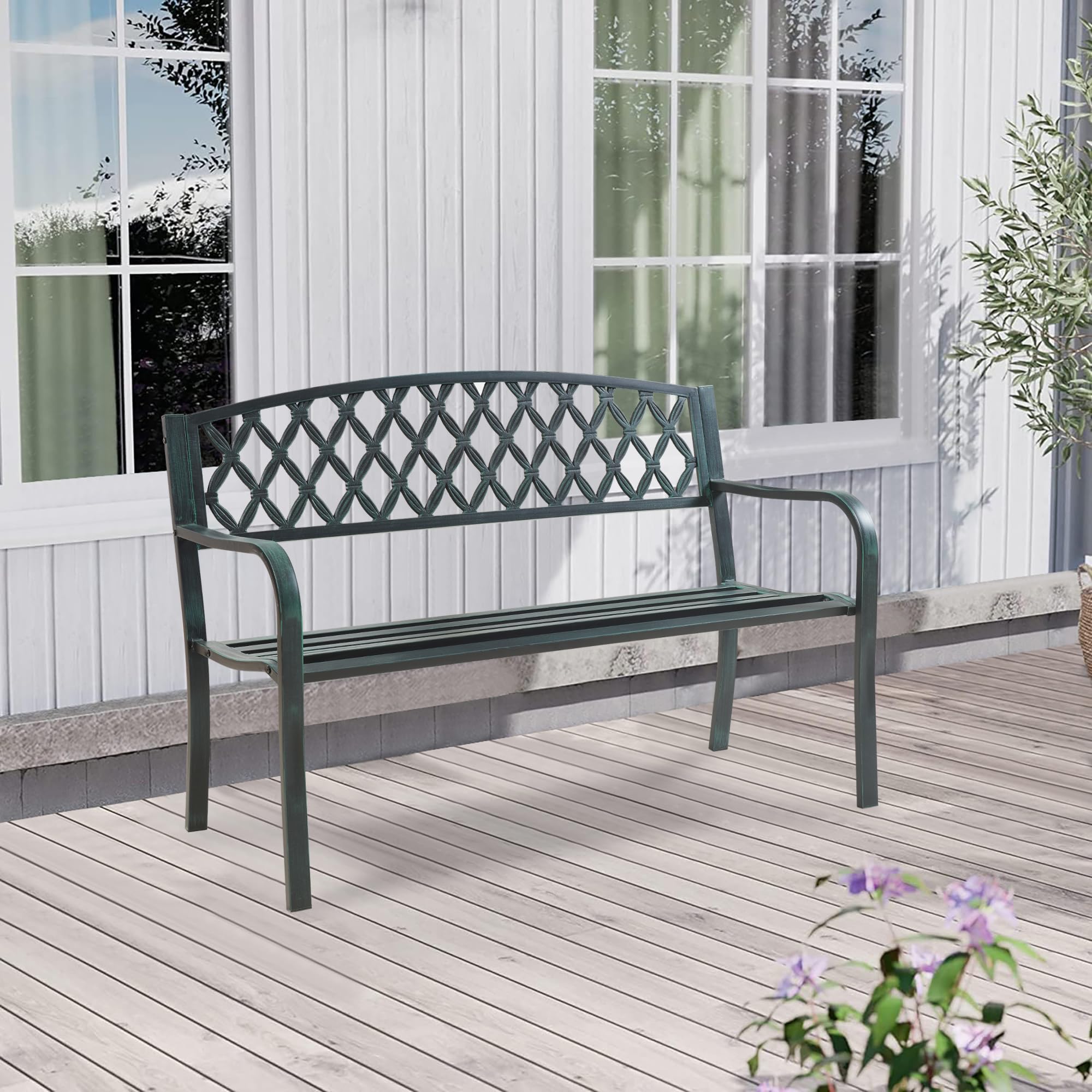 Banc Avec Accoudoirs Confortable Banc Jardin Extérieur Casa.pro 3 Places - Dossier Accoudoirs Acier Blanc 127cm Charge 300kg Banc Balcon Cour Résistant Intempéries