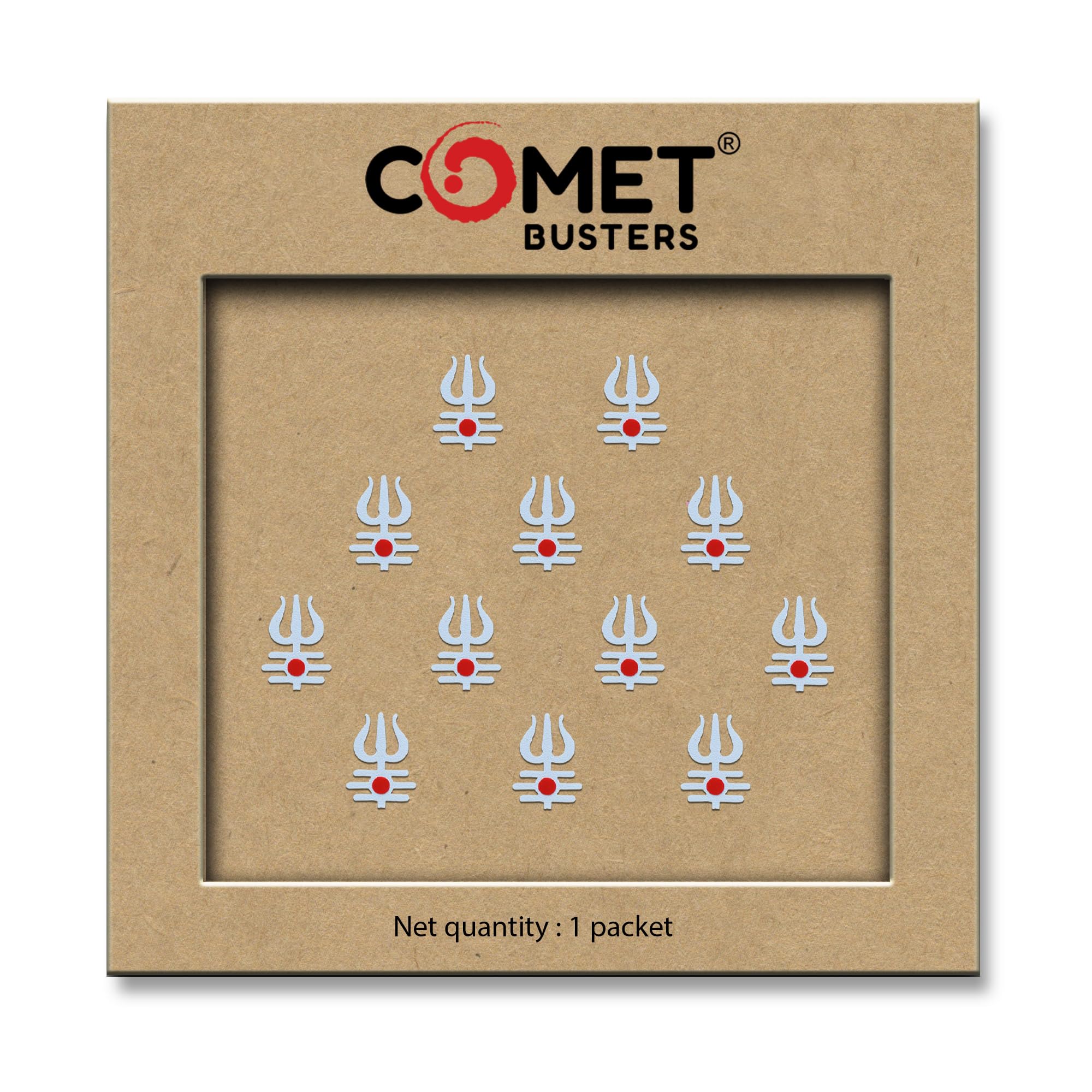 Comet Busters® White Trishul Tripund Tilak Bindis – 10mm Shiv Mahakal Spiritual Designer Bindi for Women & Girls | Self Adhesive Reusable Forehead Bindis (12 Bindis) (CBIN2601)-picture-33
