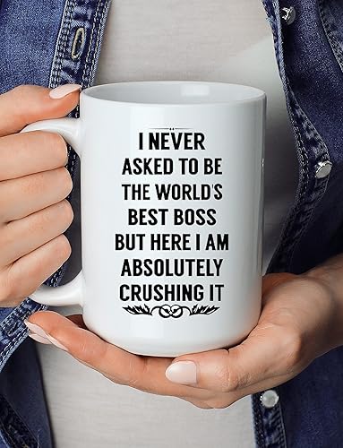 Miniatura 5 de BLUE RIBBON Taza de café con texto en inglés "I Never ask to be the world best boss" El mejor regalo para jefes para hombres y mujeres, 15 onzas