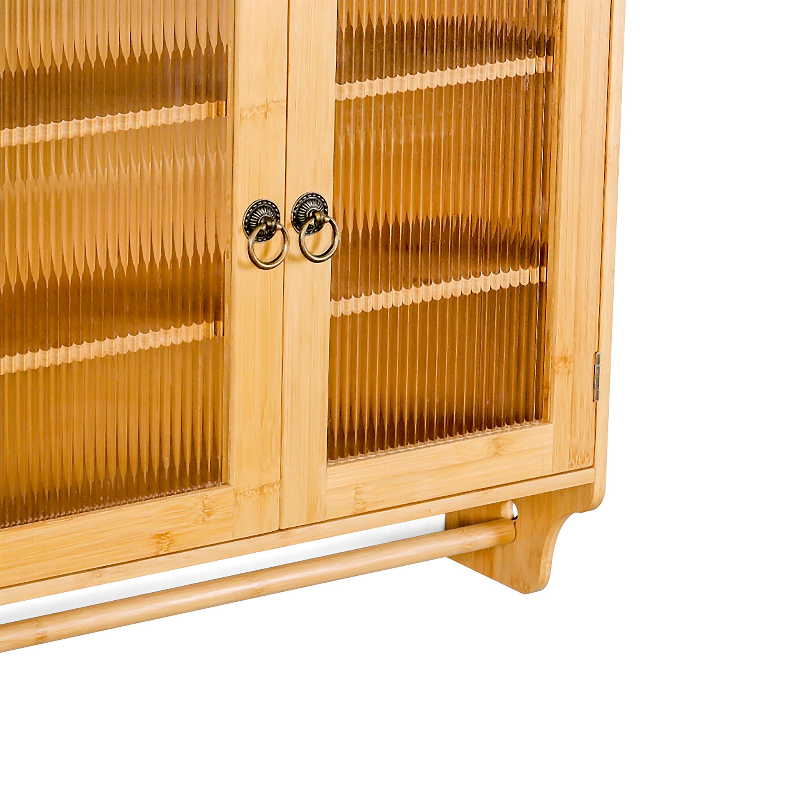 Armoire Suspendue Relaxdays en Bambou avec Porte-Serviettes, 2 Portes, HBT : 63 x 60 x 18 cm, Murale, Naturelle
