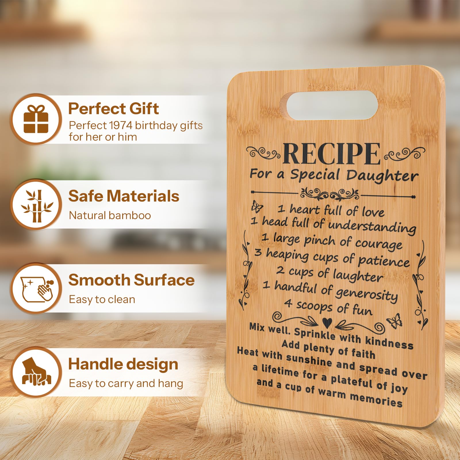 Tabla de cortar para hija, regalos para mamá para el día de la madre, regalos de cumpleaños para mujeres, tabla de cortar "Receta para una hija especial",