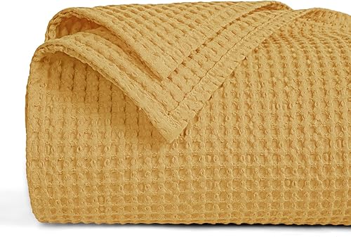 Miniatura 45 de PHF Manta de algodón prelavado con tejido de gofre tamaño throw para sofá cama, a prueba de enganches, para primavera y verano, ligera