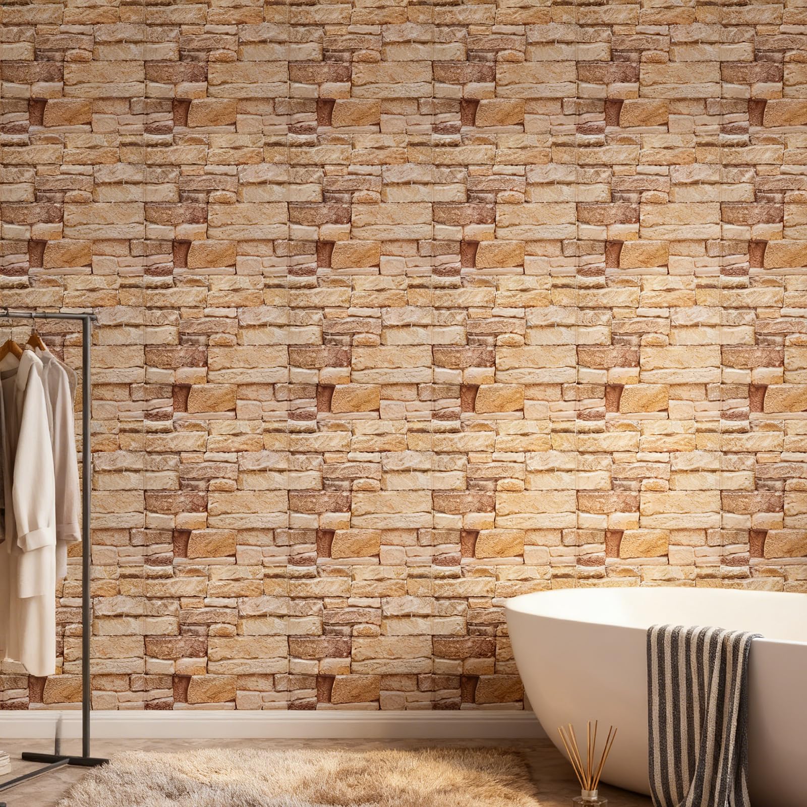 FRUHLING 10 paneles de pared 3D autoadhesivos, aspecto de piedra, 30 x 30 cm, resistentes al agua, papel pintado decorativo 3D de pared, paneles de PVC para cocina, dormitorio, baño, salón