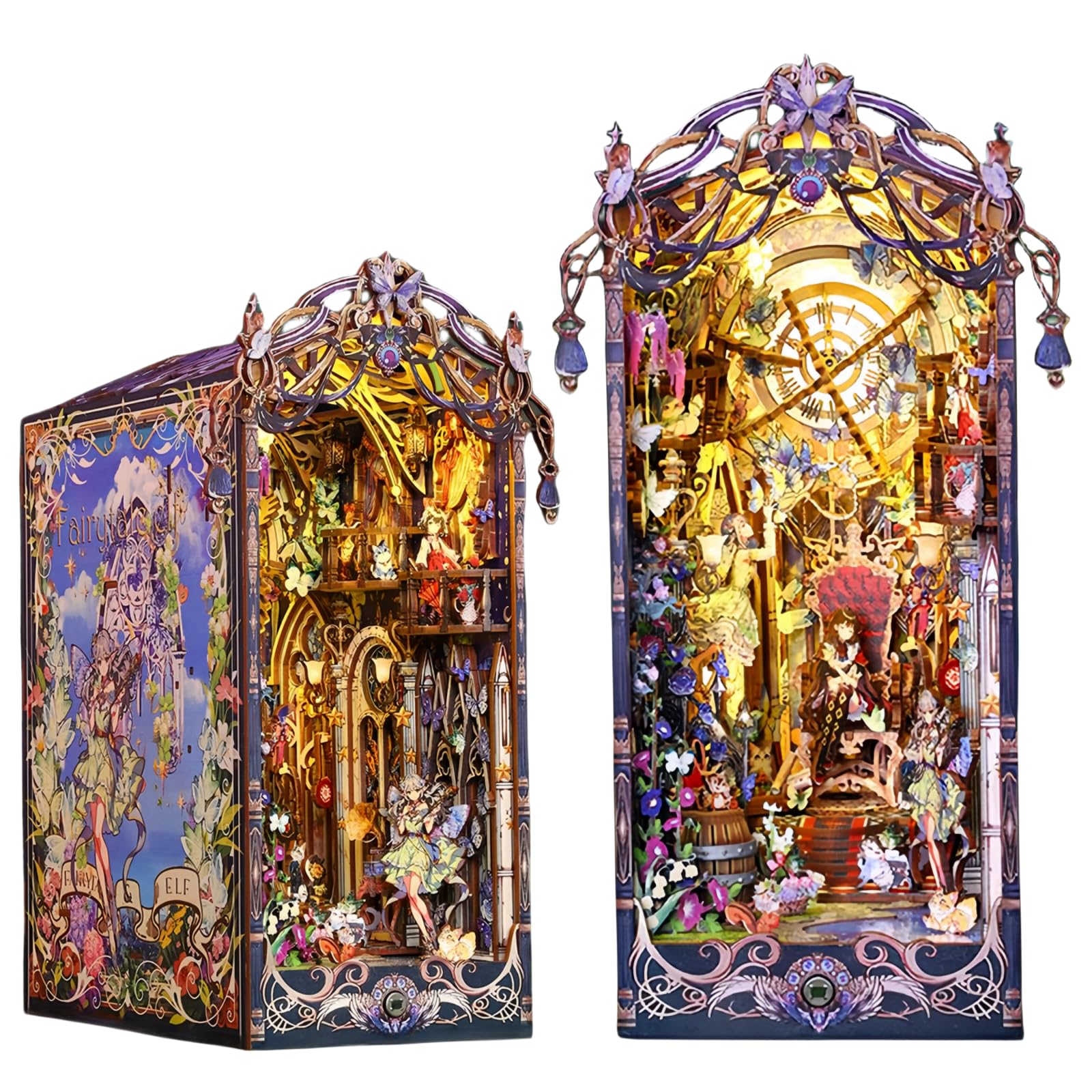 KingStora DIY Book Nook - Fairy Tale Elf Ornament - 3D Assembly Book Stand Model Kit for Adult (with Dust Cover), PDL001