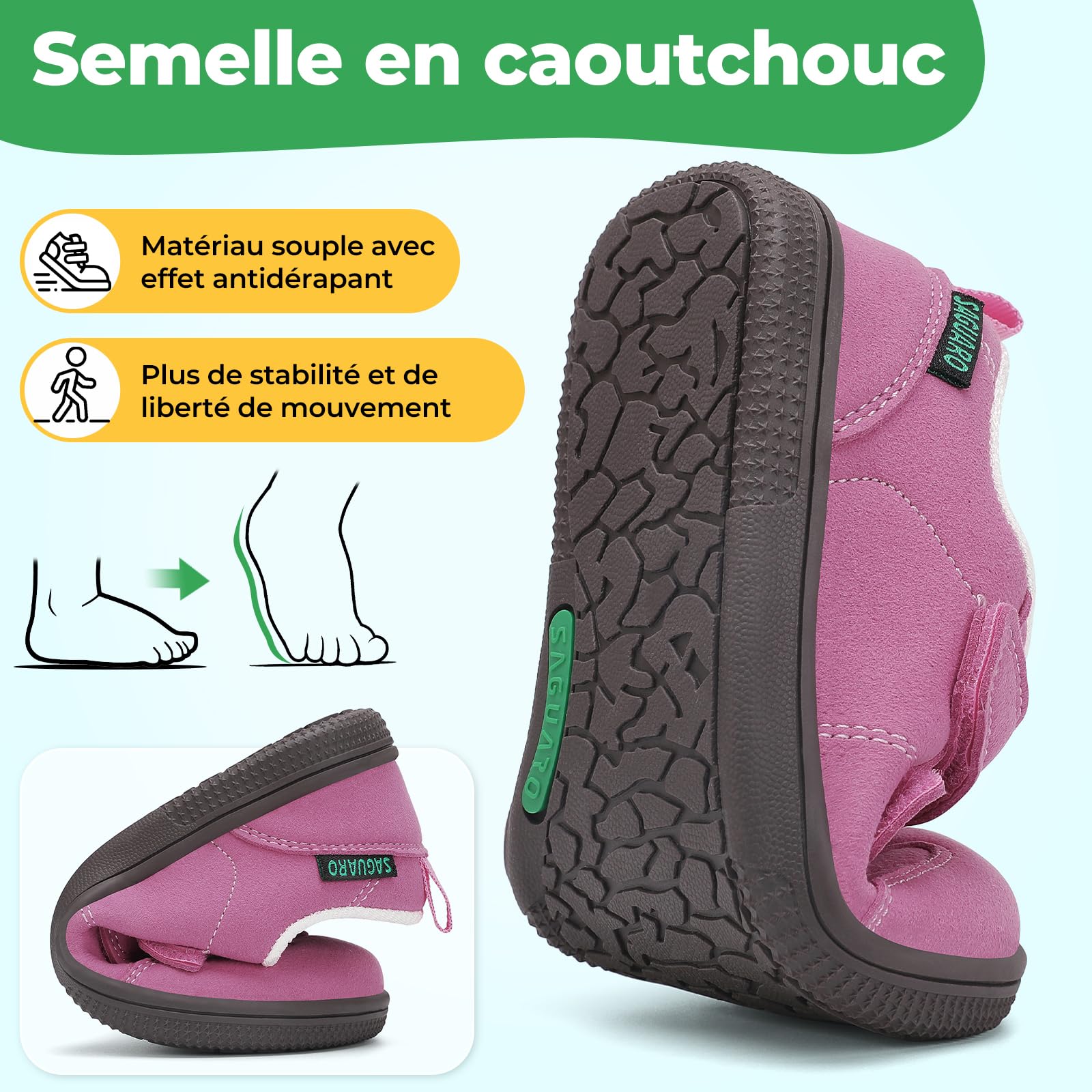 Saguaro Enfant Chaussures Barefoot Pieds Larges & Zero Drop pour École et Loisirs, GR.25-35