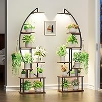 BACEKOLL 2-Pack Half-Moon Plant Stand with Grow Lights - 7-Tier Indoor Shelf, Tall 64" Black Corner Holder for Living Room Patio Plants