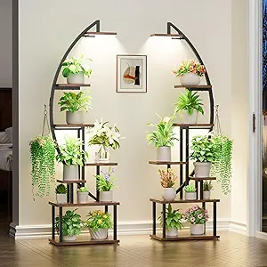 Plant Stand Indoor with Grow Lights: Large Plant Shelf for Multiple Plants, 2 Pack Plant Shelves 7 Tiered, Lighted Corner Flower Stands Half Moon, Black Plant Holders Indoor Tall for Living Room Patio