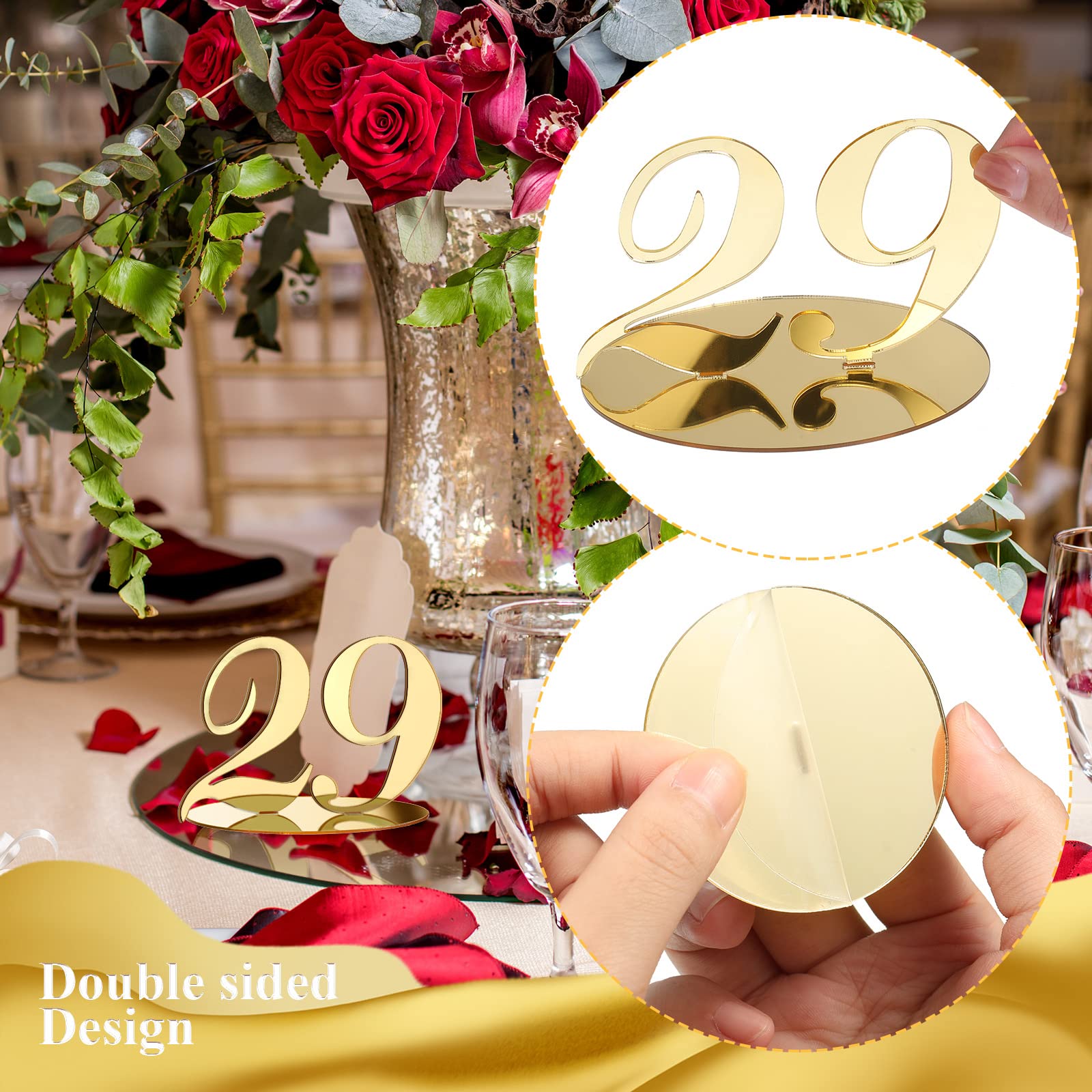 Hochzeitstischnummern Aus Acryl – Spiegelnd, Golden Mit Ständer, Set 1-15