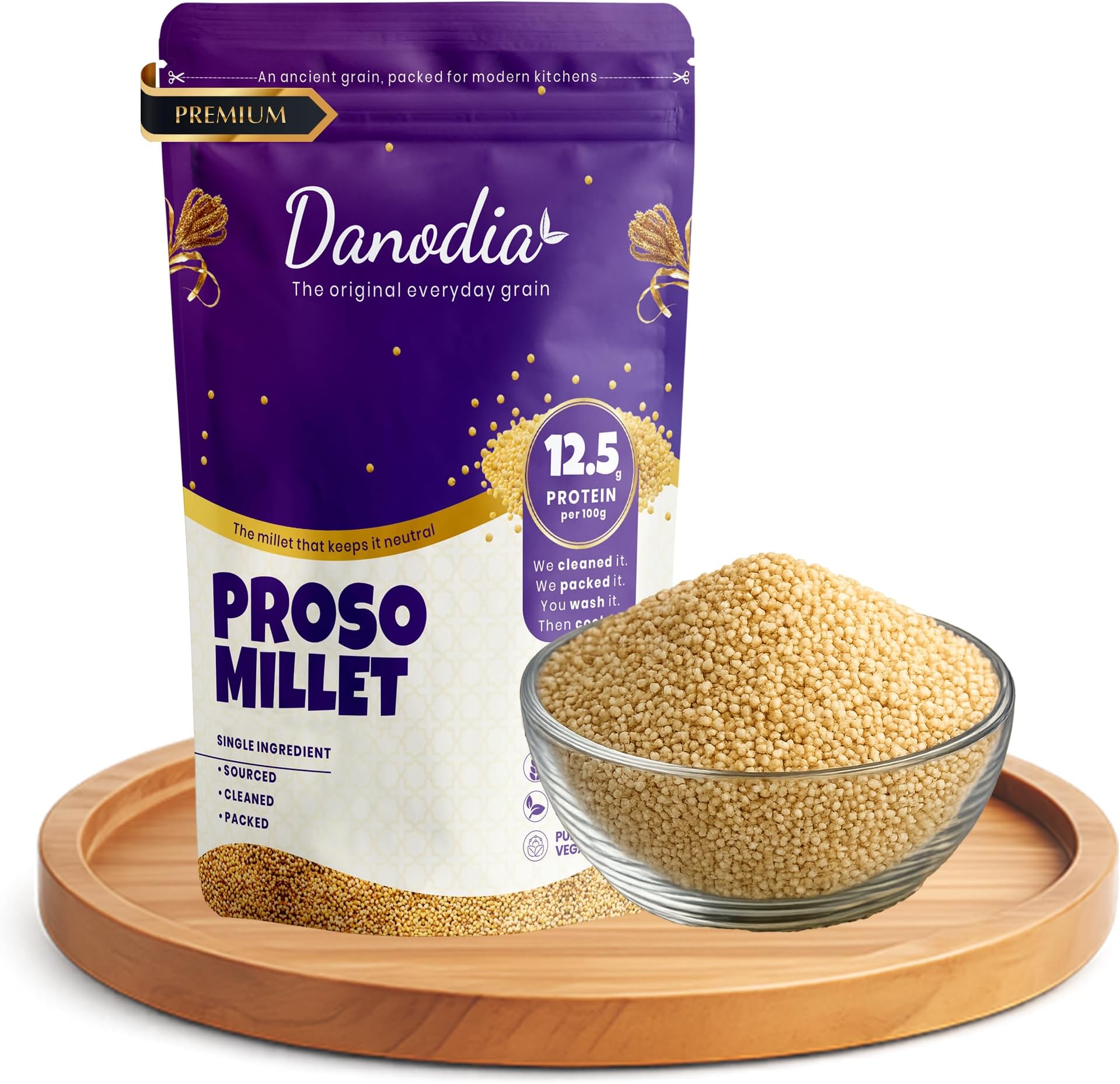 Danodia Proso Millet Unpolished Whole Grain 950g | Chena/Barri/Pingu/Pani Varagu/Cheno | Gluten-Free, High Fiber & Protein, Heart-Healthy, Ideal for Porridge, Rotis, Upma & Baking