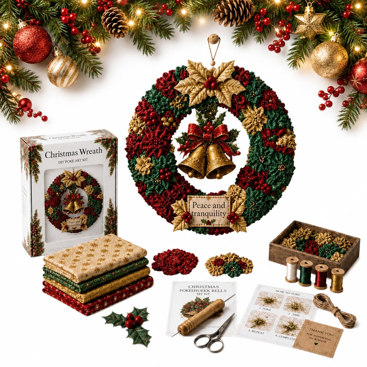 3D Fabric Poke Wreath DIY Art Kit, Adults Handmade Christmas Wreath Crafts