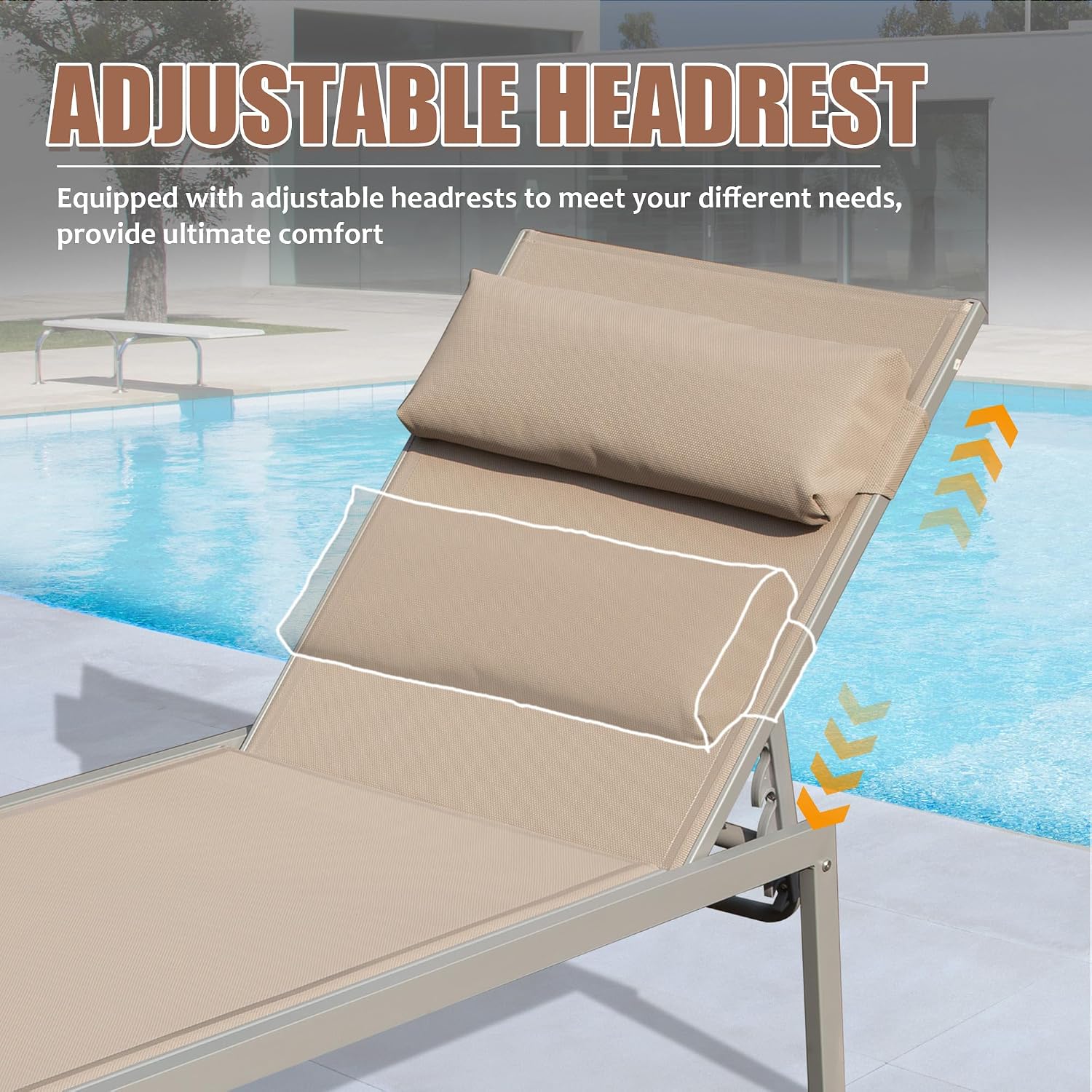 Domi Patio Chaise Lounge Set of 3, Aluminum Pool Lounge Chairs with Side Table, Outdoor Adjustable Recliner All Weather for Poolside, Beach, Yard, Balcony (Khaki)