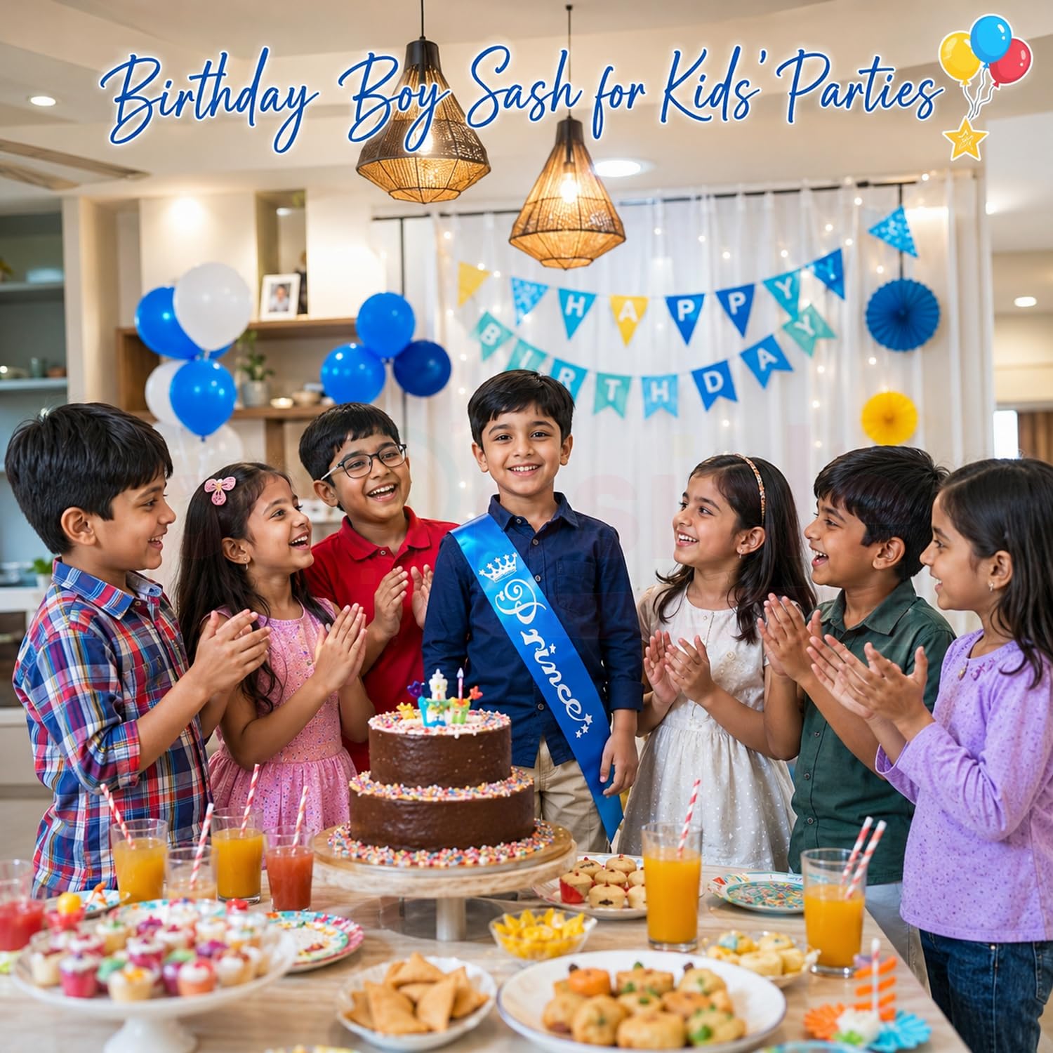 Propsicle Prince Theme Birthday Sash for Boys, Blue Satin, Pack of 1 2