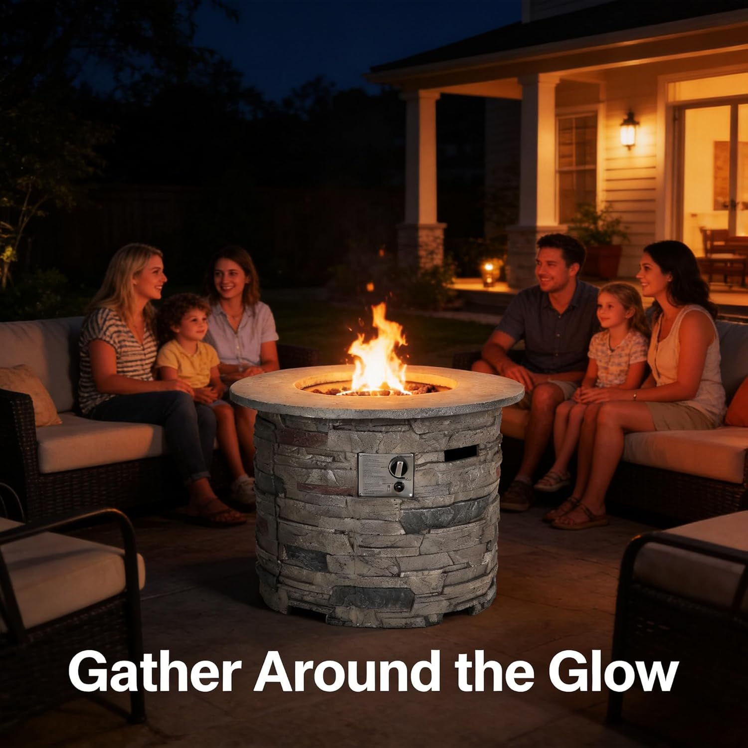 Propane Fire Pit Table, 31 Inch Firepits for Outside, Round Gas Fire Pit for Outside Patio, Propane Fire Table, 40000BTU, Stone Gray