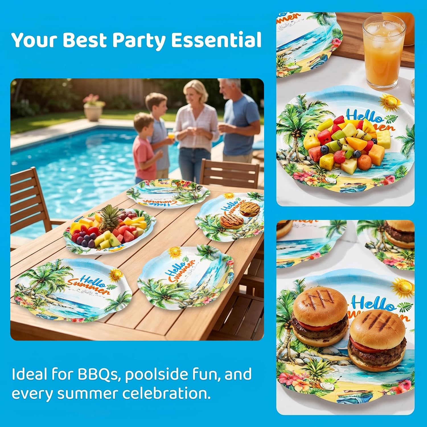 Fancy Land 24Pack Summer Oval Paper Plates Beach Party Disposable Plates Tropical Tableware Set for Pool Parties Decorations BBQ Picnic Grilling Outdoor Gathering Supplies 10x12 Inches
