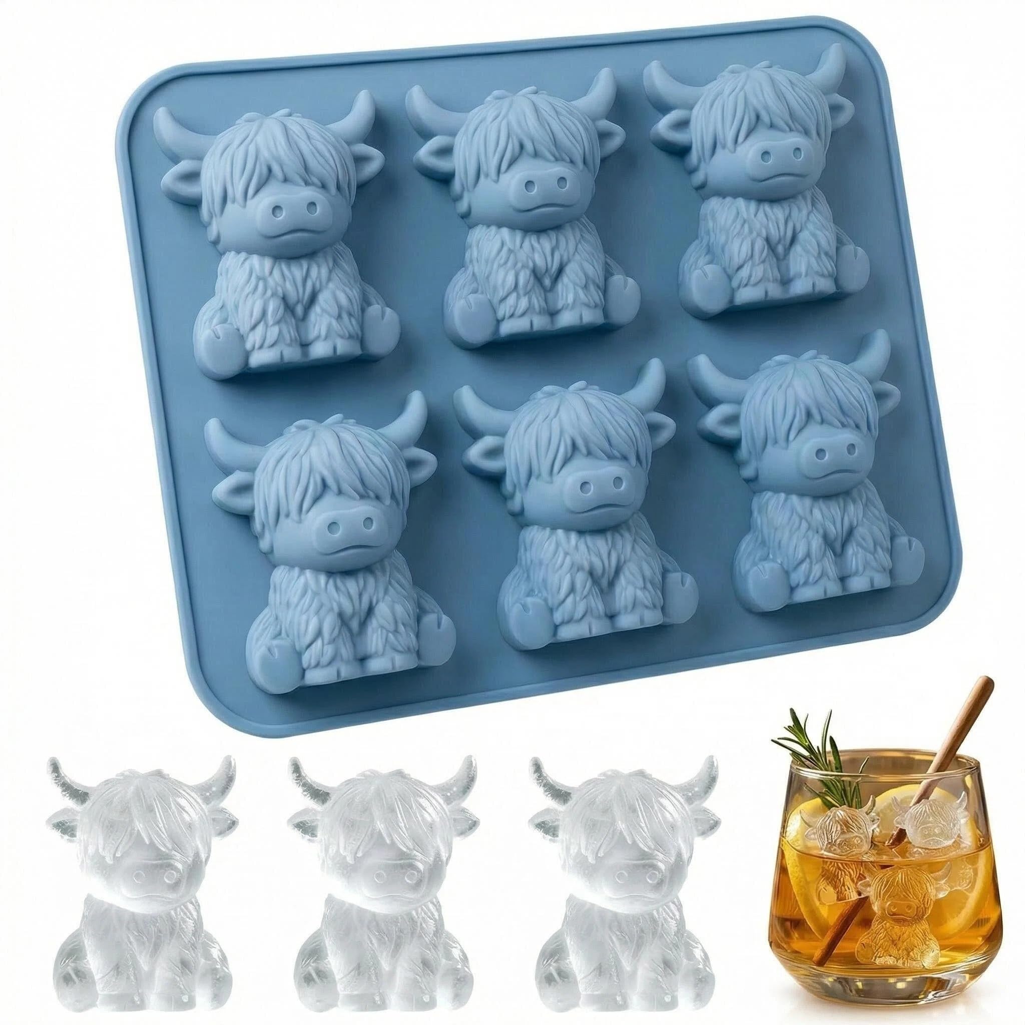 Mini Highland Cow Ice Cube Mold, Silicone Highland Cow Ice Cube Tray, Cute 3D Highland Cow Ice Cubes Maker, Versatile Ice Cube Moulds & Highland Cow Ice Mould for Whiskey Drinks DIY Treats