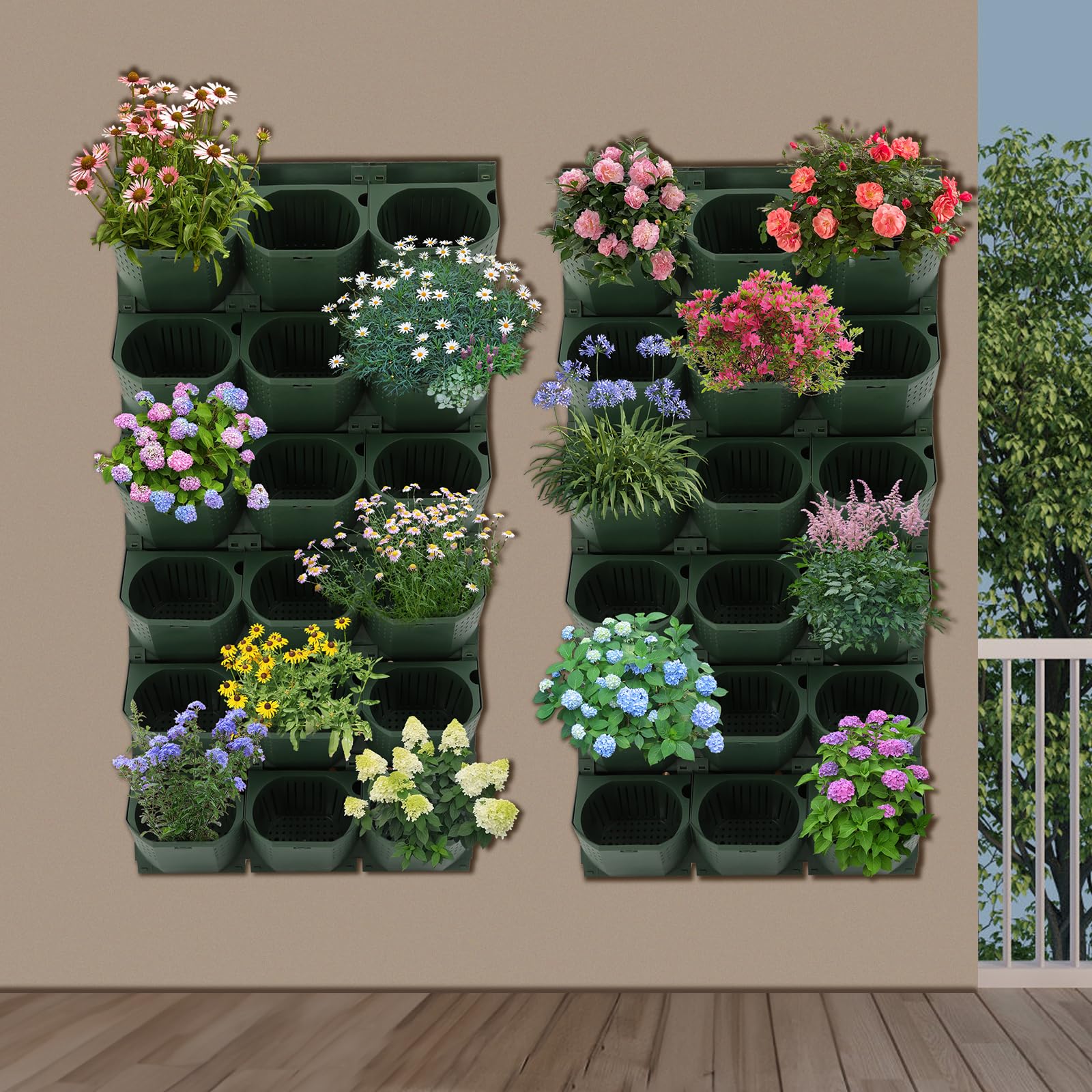 Hängender vertikaler Wand-Pflanzgefäß, Hängende Pflanztaschen, Vertikaler Wand-Blumentopf, Vertikaler Garten Pflanzenwand, Wandmontierter Pflanztasche für Gärten, Balkonen (Army Green, 36PCS)