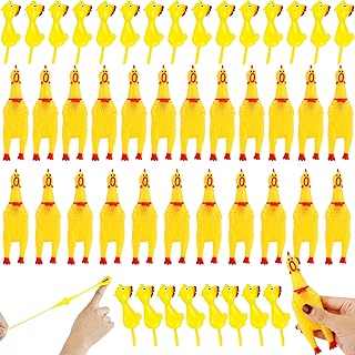 24 Pcs 6 Inch Squeaky Rubber Chickens Screaming Bulk and 24 Pcs Chicken Slingshot Flying Finger Toys for Kids Adults Party Prank