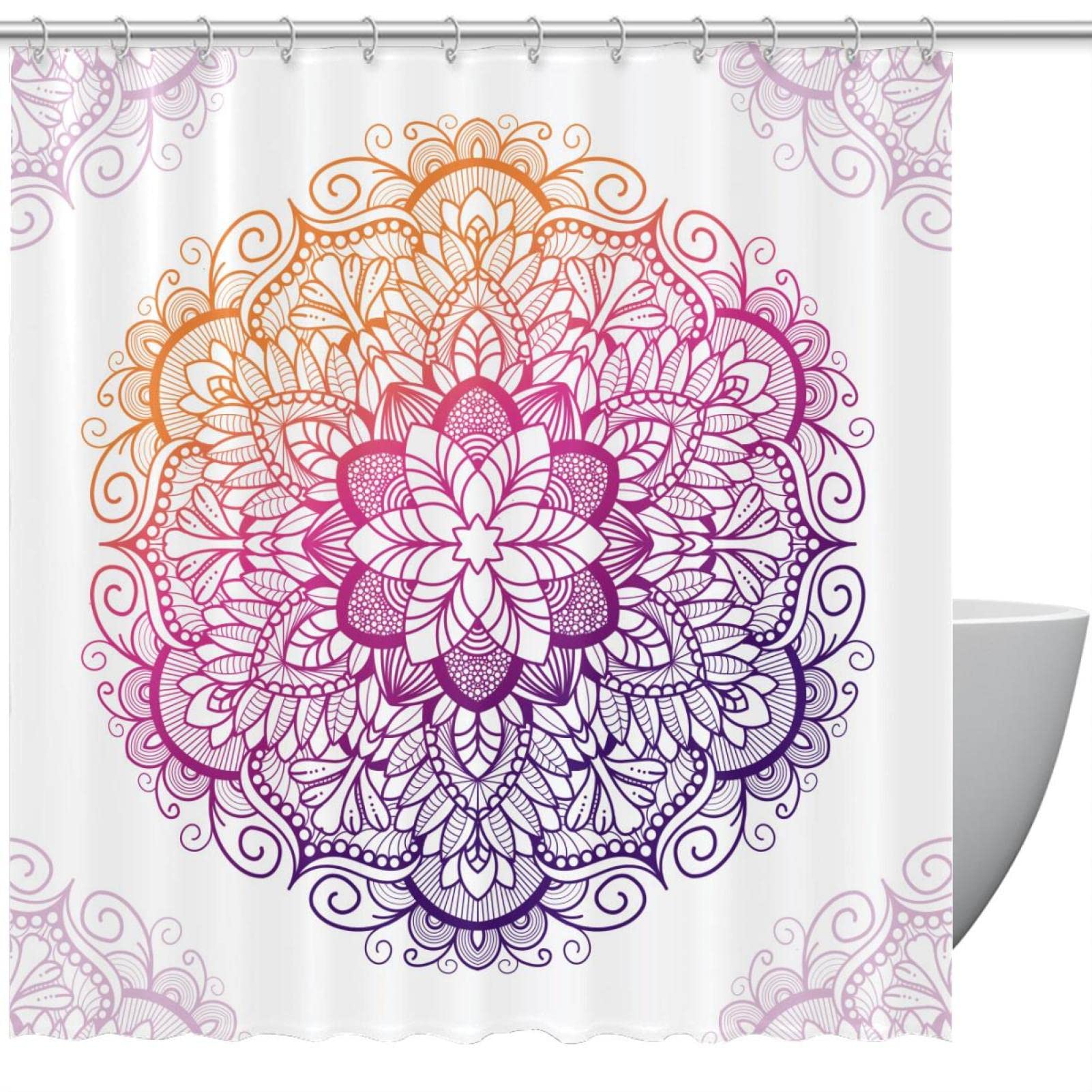 Rideau de douche Mandala Boho Retro Indien Floral avec Crochets