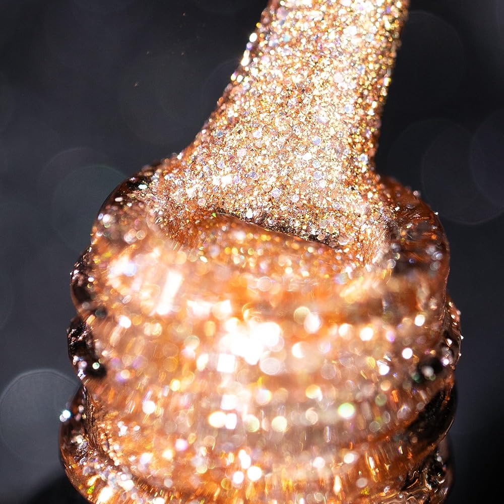 BURANO Reflective Diamond Nail Glitter Gel Polish, 7.3ml Gold Color Holographic Glitters Shiny Gel Polish UV Lamp Required (Fall JL4)
