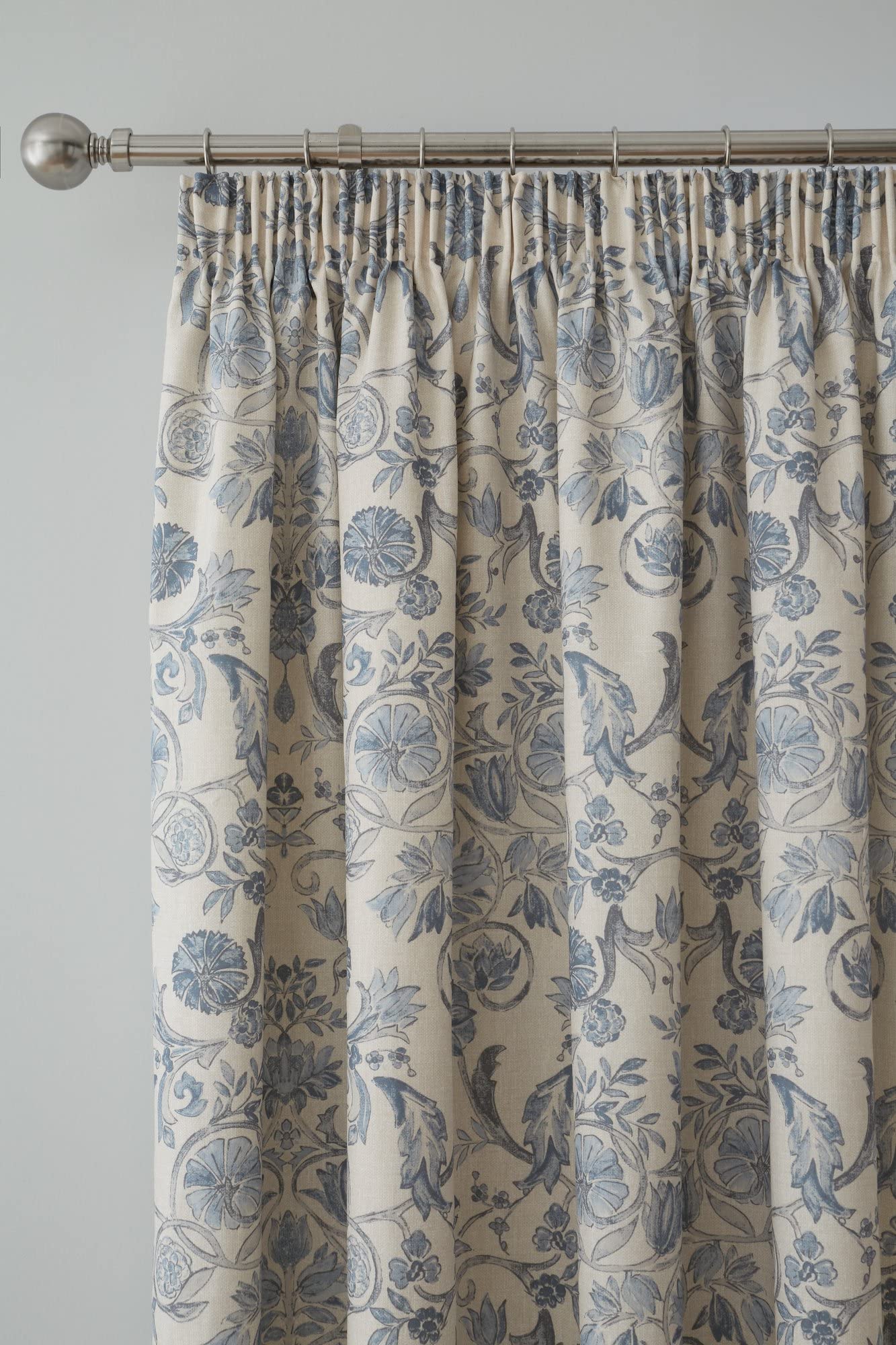 Dreams & Drapes Blue Damask Curtains W46 x L54" (117 x 137cm), 2 Panels, 100% Cotton, 2 Tie Backs, Vintage Baroque Drapes - Image 4
