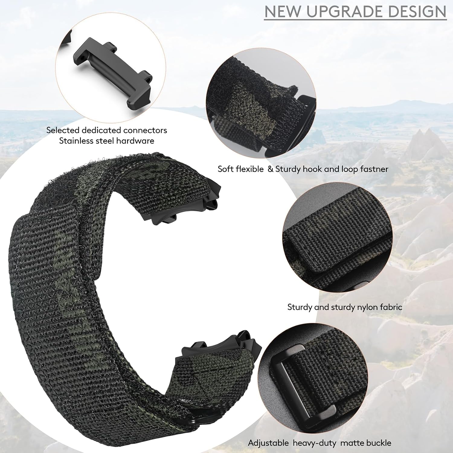 HEMSUT Watch Bands Compatible with Amazfit T-Rex 3 and T-Rex 3 Pro (48mm), Wide Hoop and Loop Rugged Sports Strap, Military Camo Black/Green, Soft Suede Leather Brown/Gray