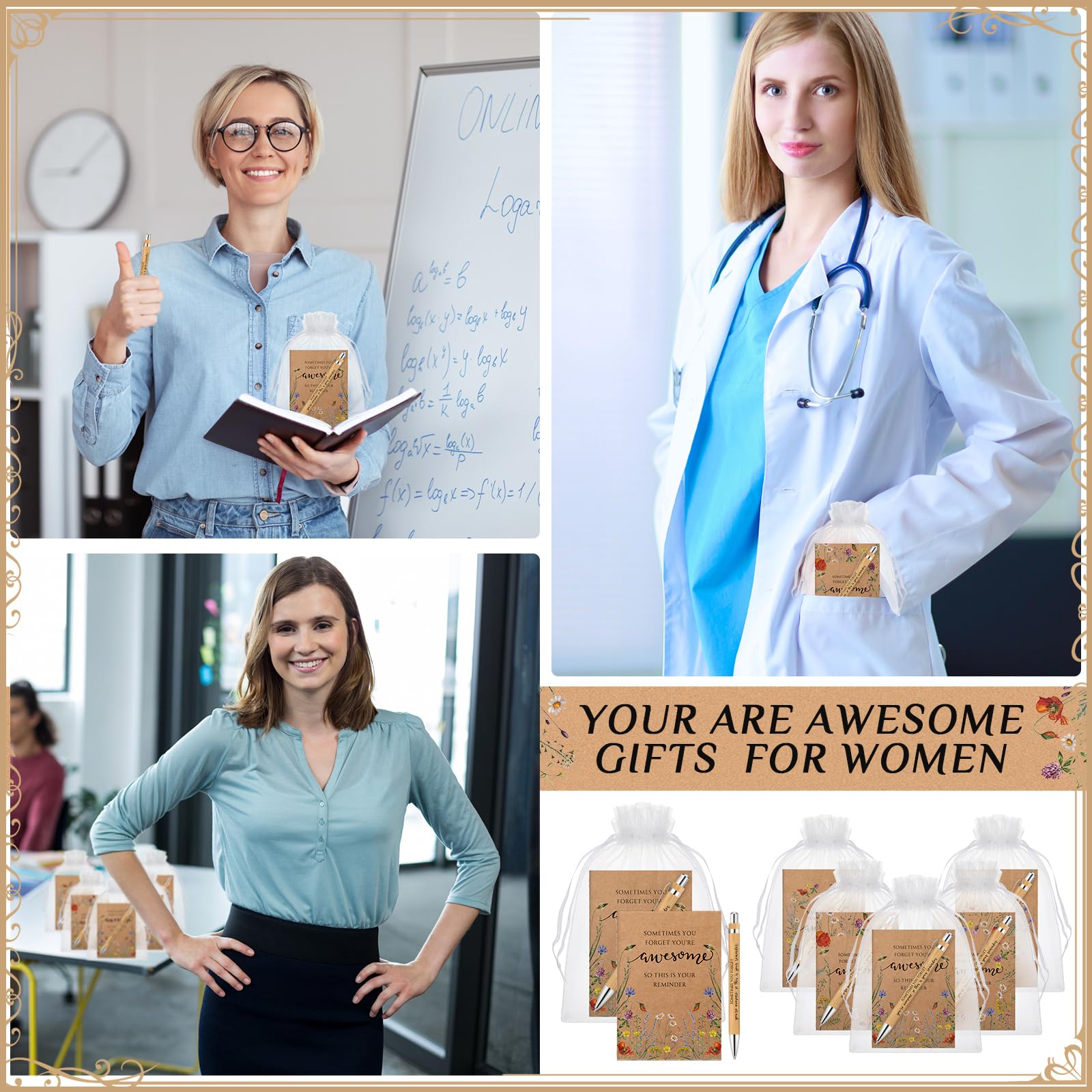 Sayglossy Set di 30 quaderni ispiratori, regali di apprezzamento per donne, dipendenti, quaderni in carta kraft, penne a sfera in bambù con sacchetti in organza, per la festa della mamma, insegnanti,