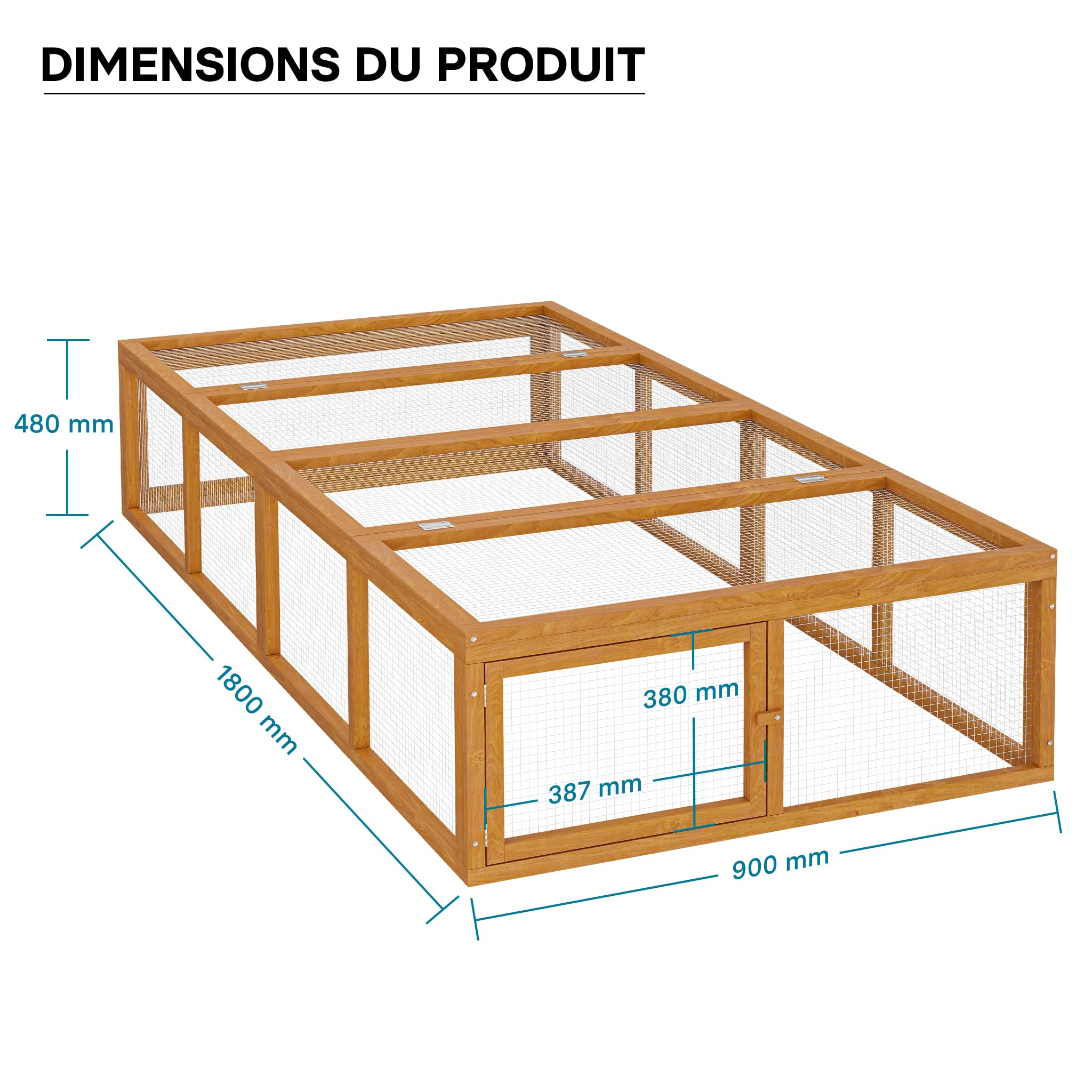 Wiltec Clapier à Lapin XXL 1800x900x480 mm Bois Grille métallique Cage Petits Animaux Enclos Parc Rongeurs