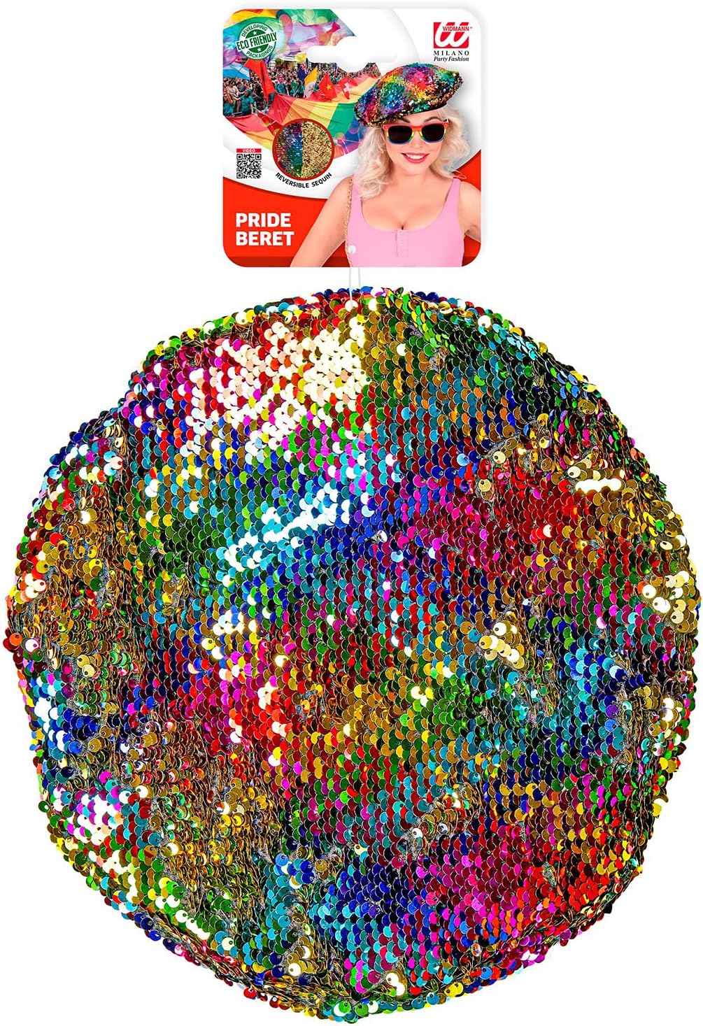 WIDMANN 10019 Beret Hat with Reversible Sequins, Disco, Theme Party, Carnival