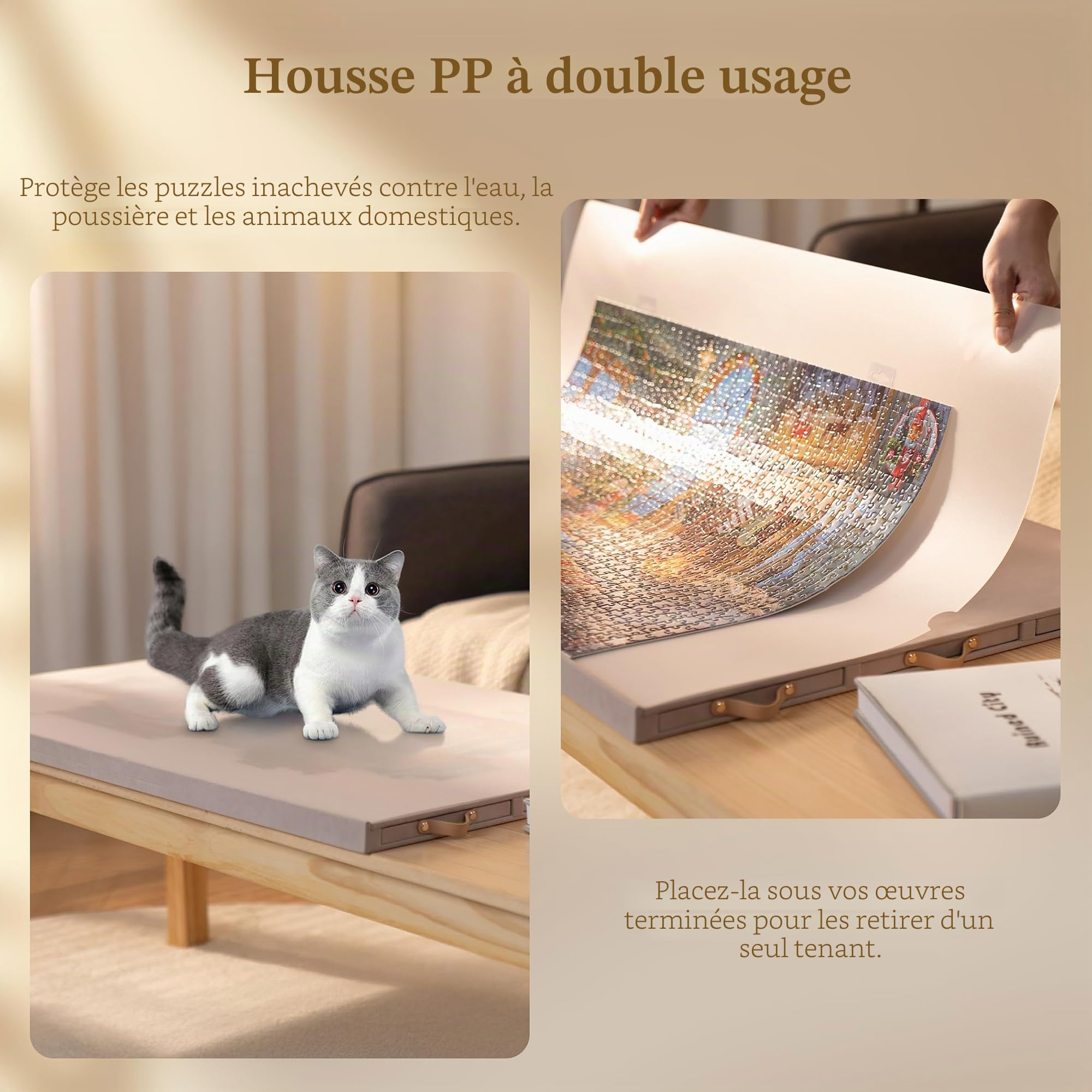 Lavievert Planche de puzzle entièrement inclinable recouverte de flanelle avec 6 tiroirs et couvercle, plateau réglable avec support/support pour adultes, table de puzzle portable avec dessus de table