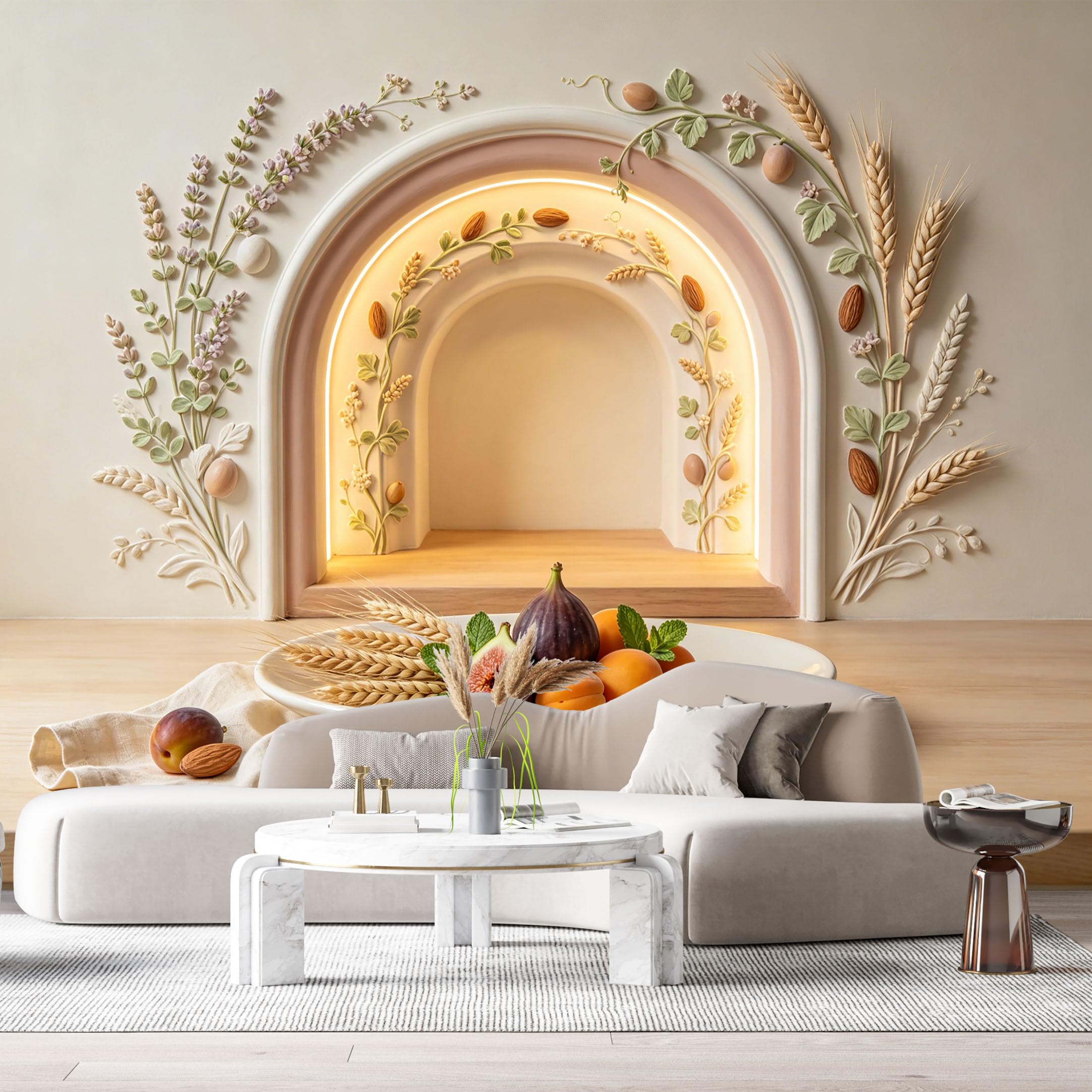 Custom Size Wall Murals Fig Apricot Wheat Minimalist 3D Trompe L'Oeil SelfAdhesiveWall Fabric Removable Wallpaper Wall Decor for Living Room Bedroom Bathroom