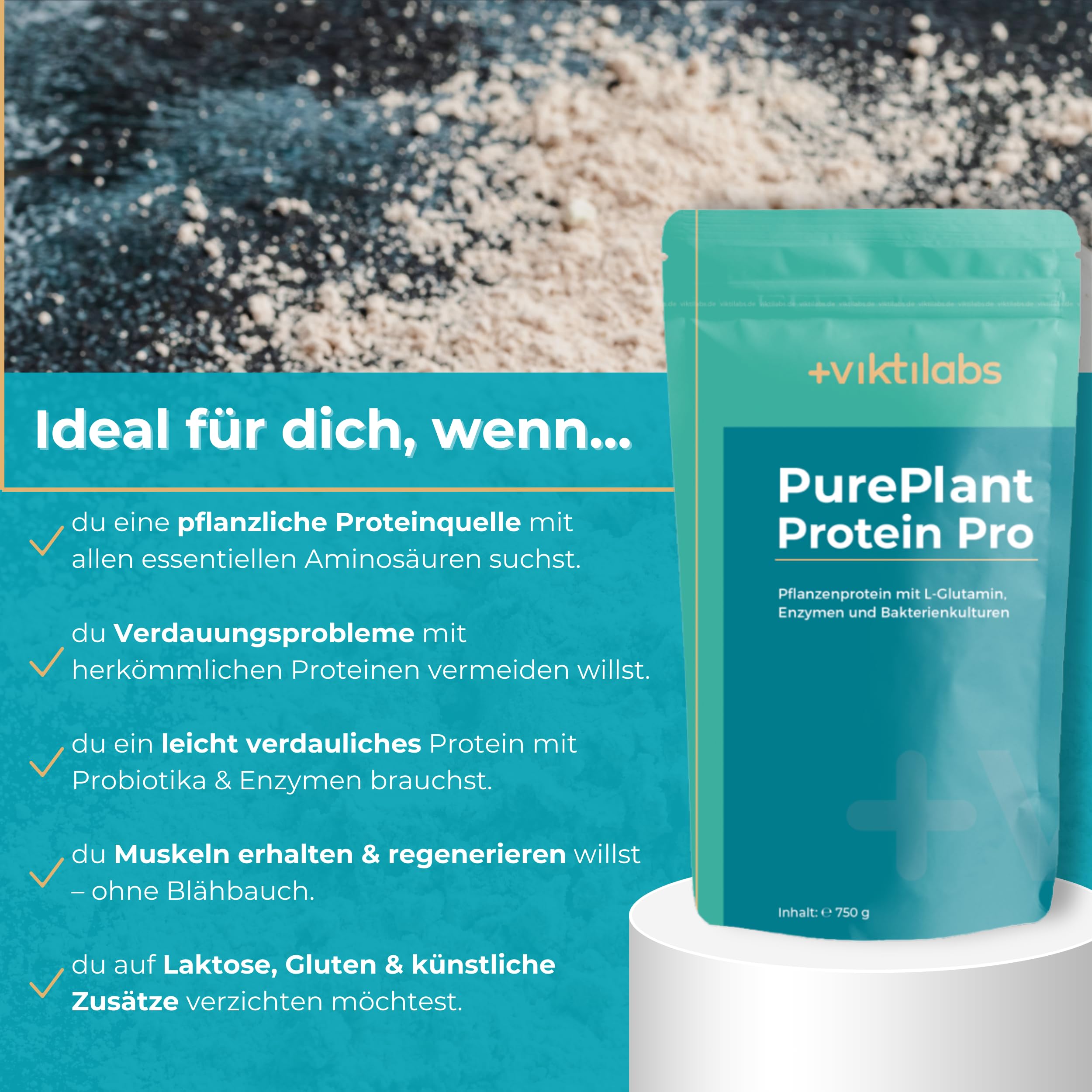 PurePlant Protein Pro - Vanille - vegan - pflanzliches Protein aus Reis & Erbsen - mit Enzymen, Probiotika & Ballaststoffen - 25 g pro Tag - 750 g