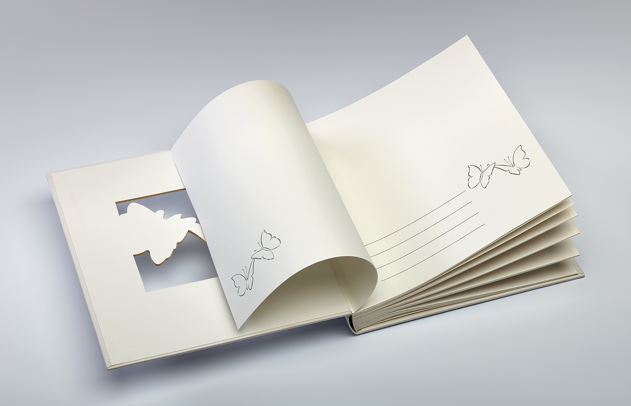 walther design Fotoalbum weiss 28 x 30,5 cm Einband aus Leinen mit Cover-Ausstanzung, Hochzeitsalbum Farfalla UH-201