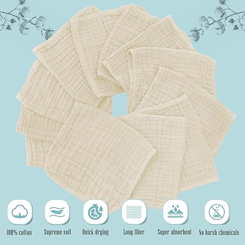 Miniatura 2 de Cute Castle Paquete de 12 paños de muselina para bebé, 100% algodón, ultra absorbentes, grandes, de 20 x 10 pulgadas, trapos súper absorbentes para