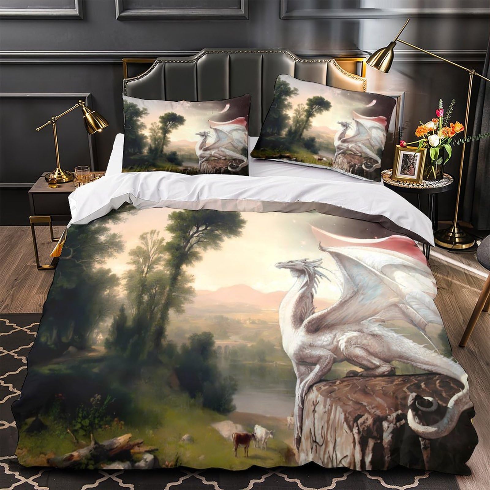 Parure de lit dragon 3D avec fermeture éclair de qualité durable