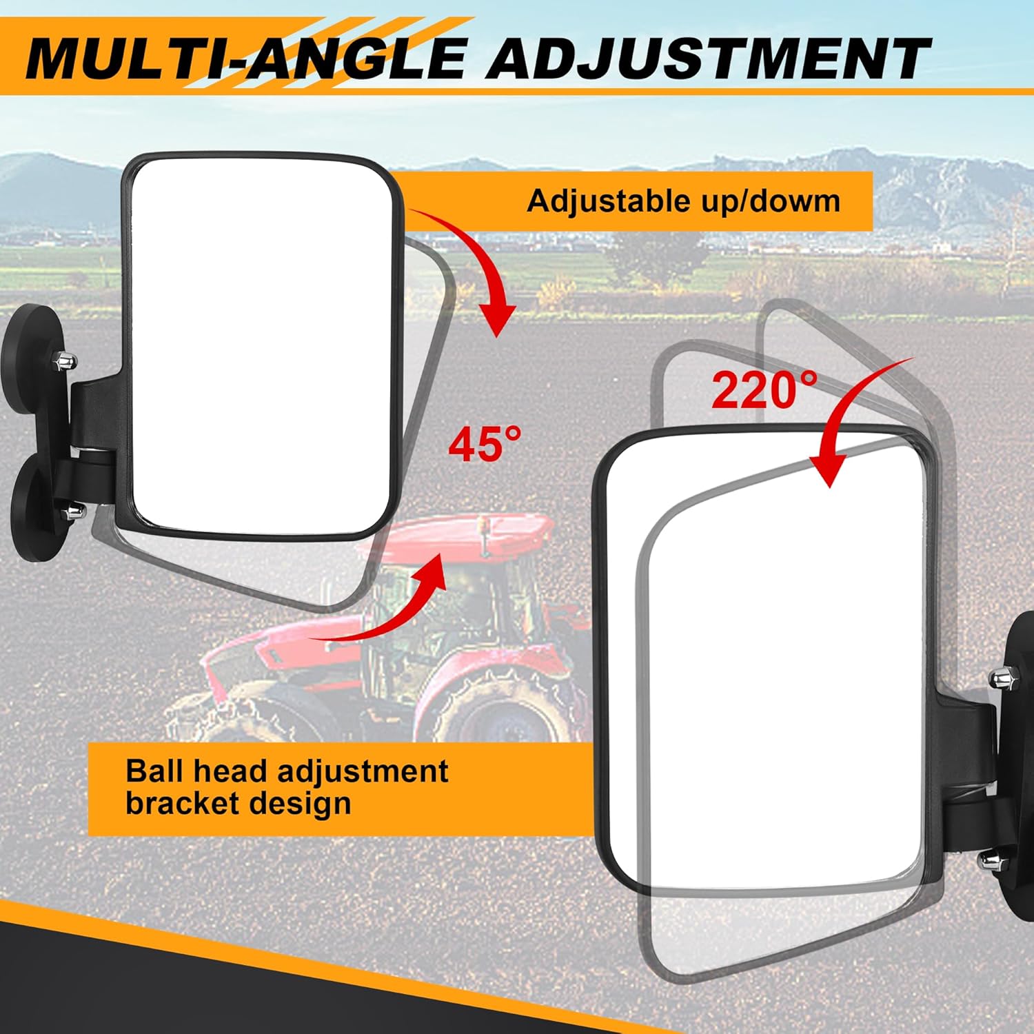 Universal Magnetic Tractor Mirrors, Magnetic Side Mirrors for Tractors, Forklifts, Lawn Mowers, Small Dozers, Lift Trucks, Golf Carts, Tractor Accessories Compatible with Kubota, John Deere and more